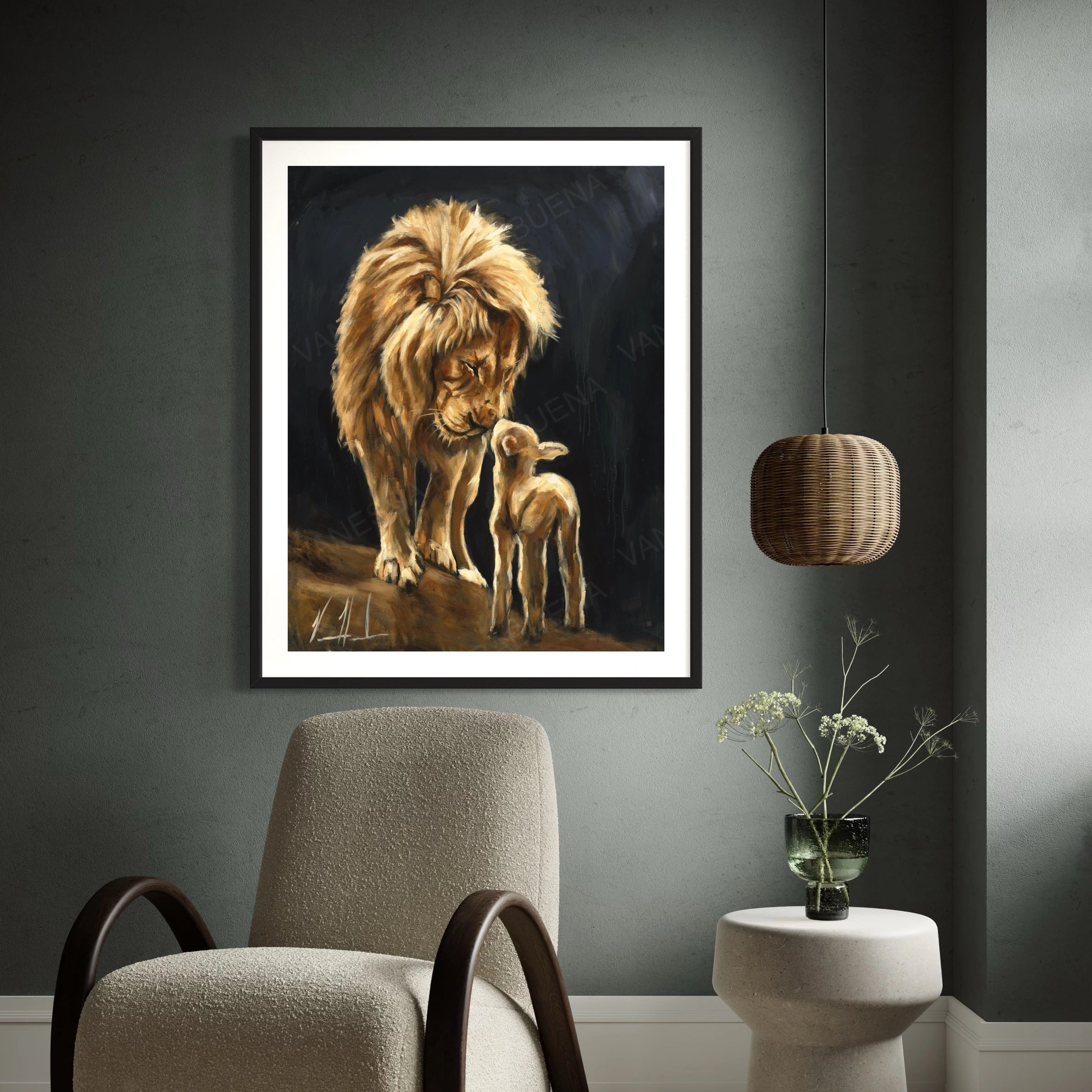 The Heart of God (Black Background) (Hand Embellishment Canvas Print) Lion Art Print Vanessa Horabuena