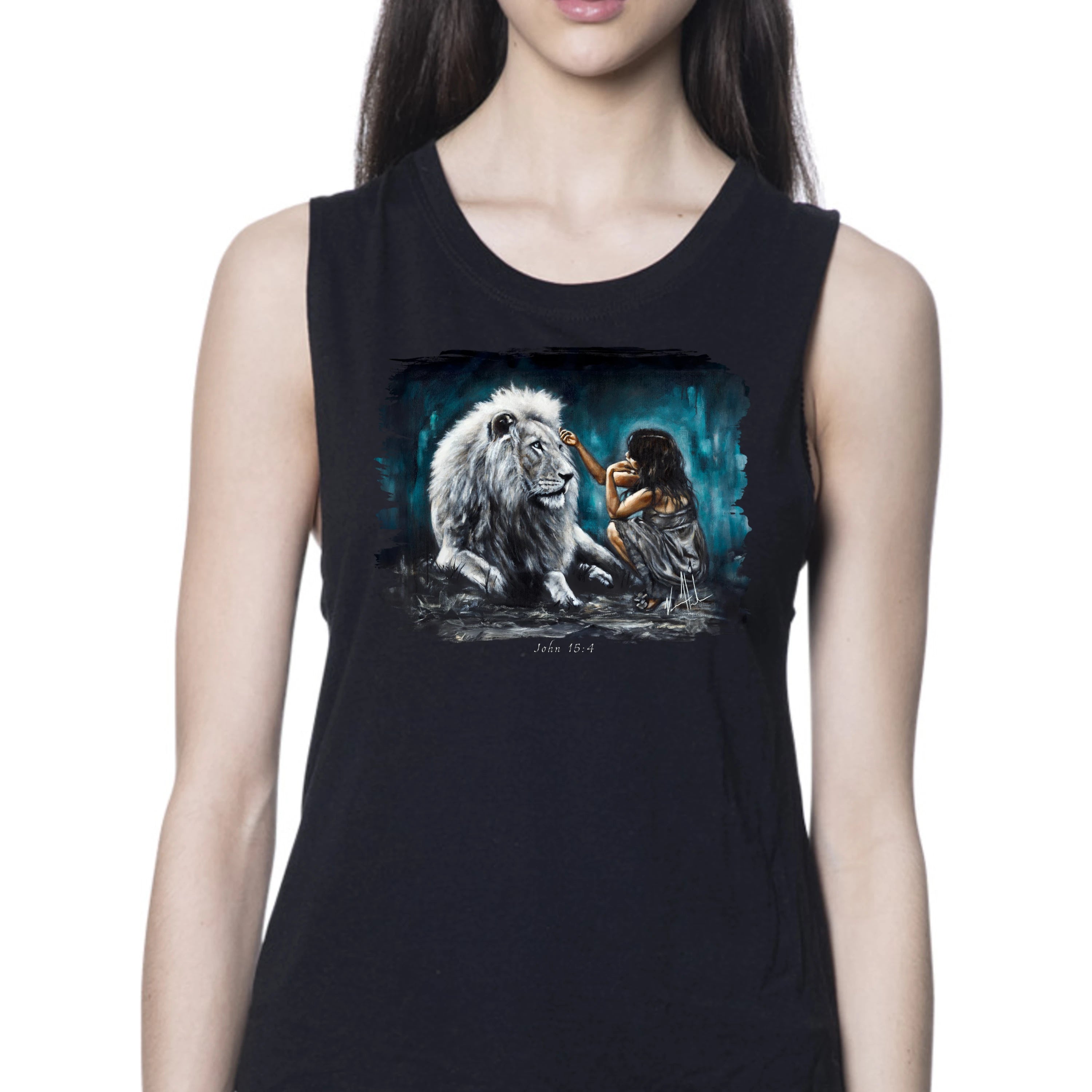 Intimacy with God (Blue Background) - Women's Tank Top (Organic Bamboo) Vanessa Horabuena Short Sleeve Eclipse (Black) XS