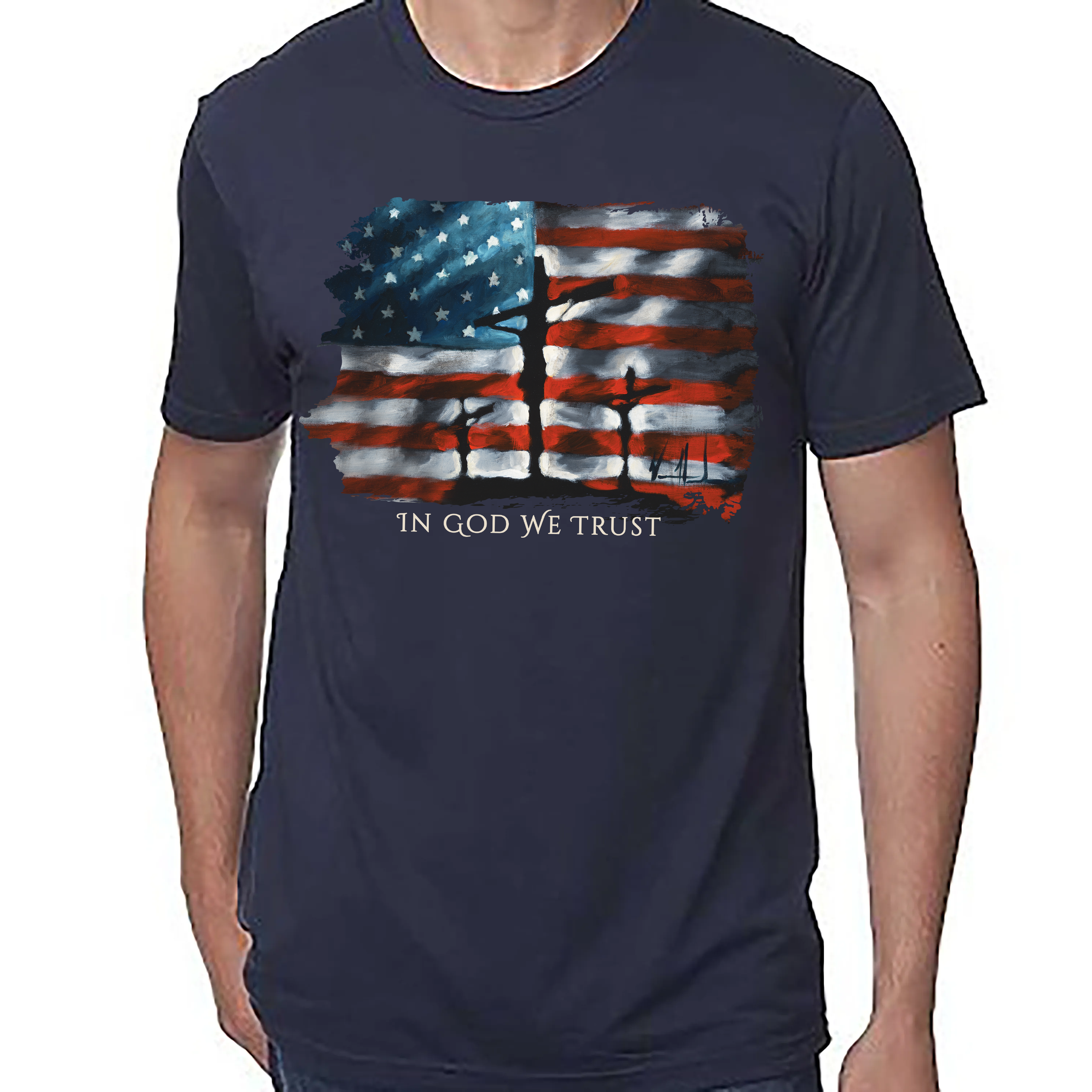 In God We Trust - 4th of July - Unisex T (Premium Organic Fabric) Vanessa Horabuena Bamboo Midnight Blue Small