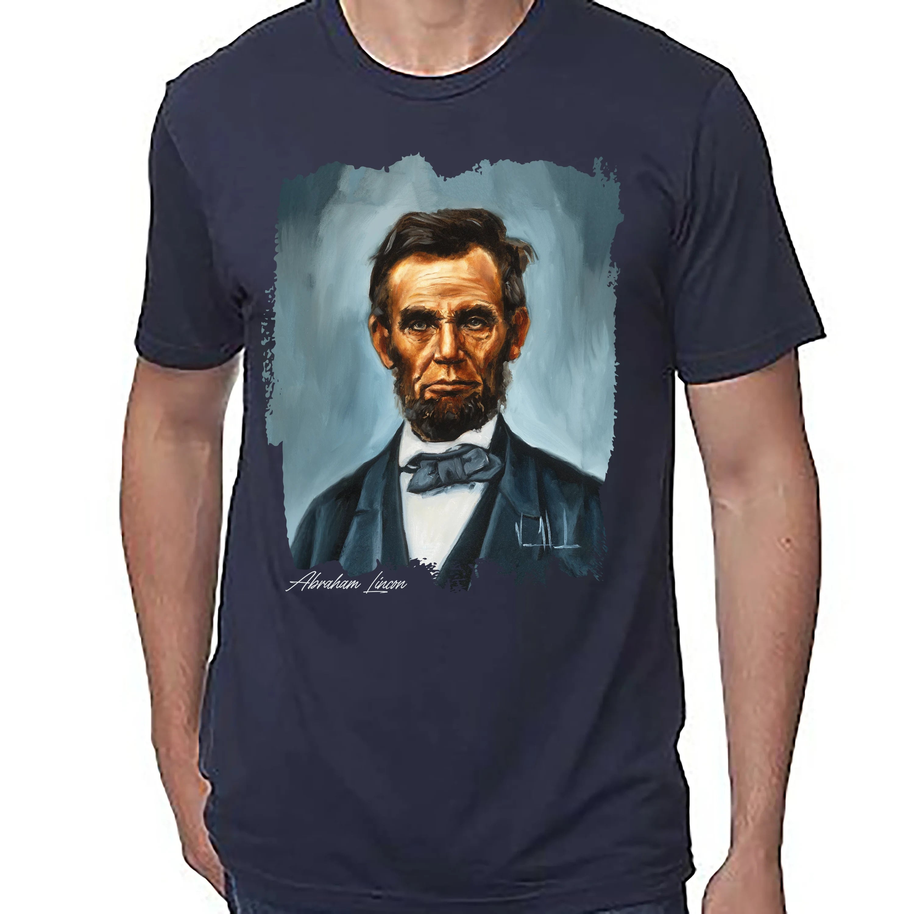 Abraham Lincoln - 4th of July - Unisex T (Premium Organic Fabric) Vanessa Horabuena Bamboo Midnight Blue Small