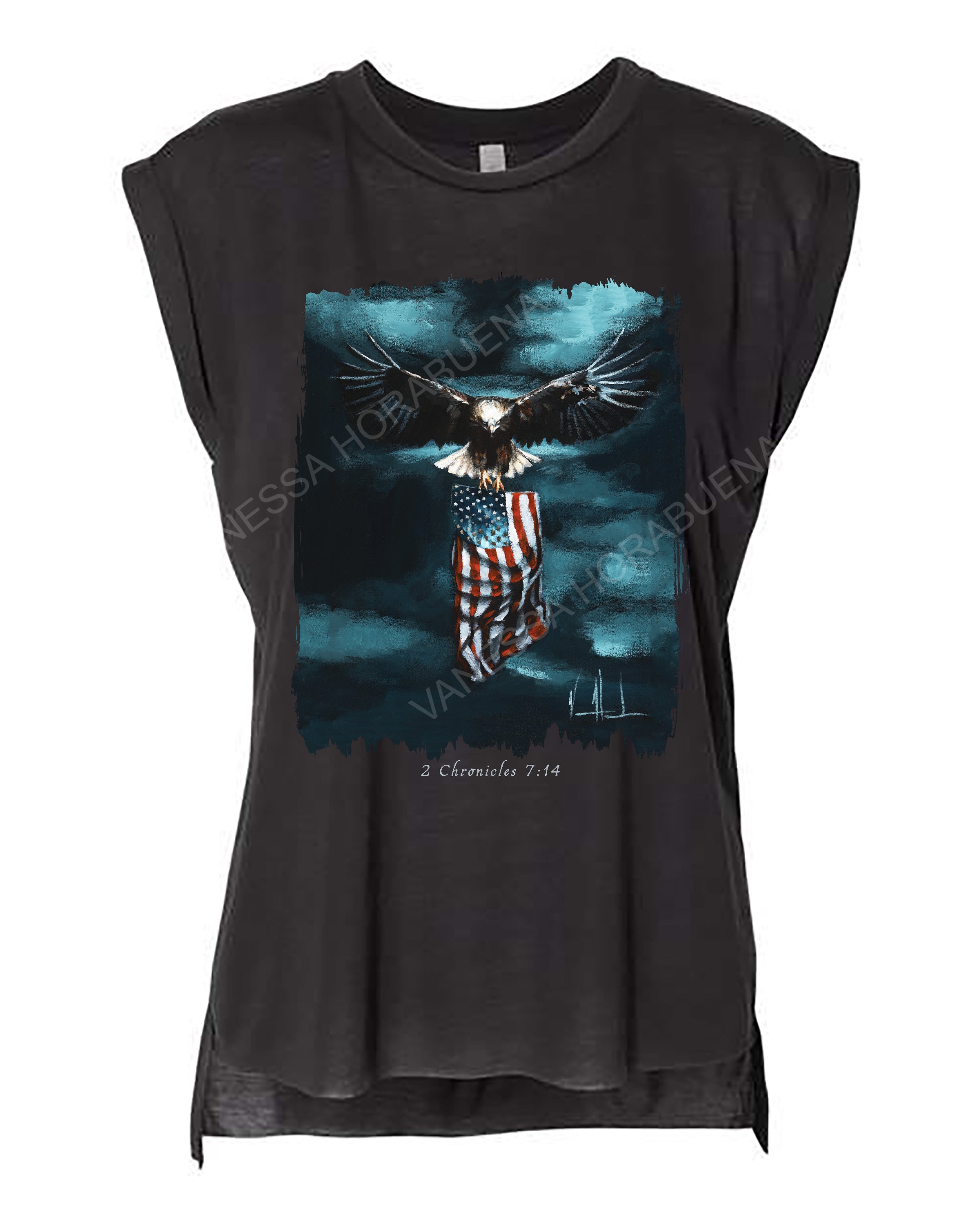 Revive Our Nation - Ladies Rolled Sleeve Muscle T-Shirt Vanessa Horabuena Black Small