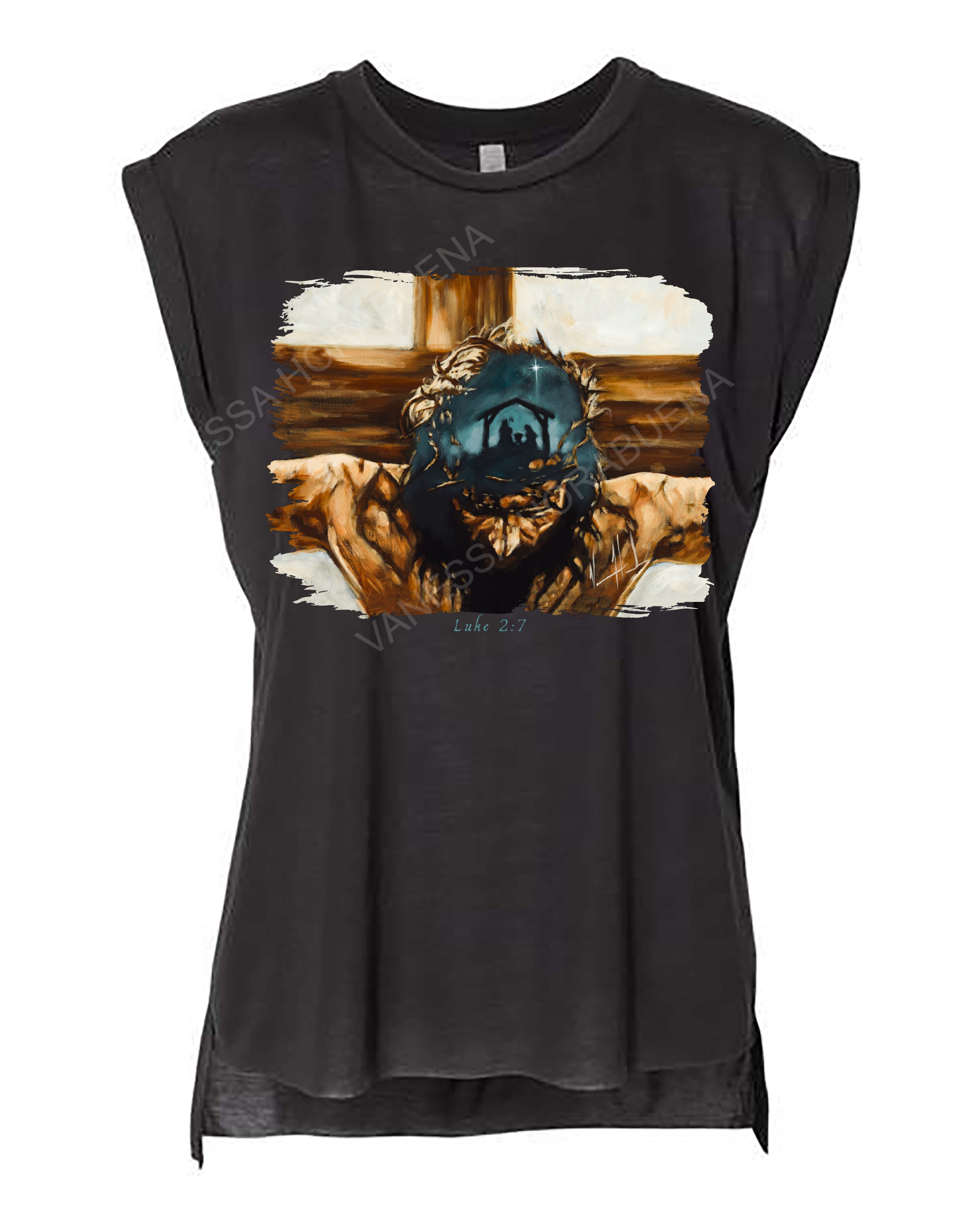 Love's True Story - Ladies Rolled Sleeve Muscle T-Shirt Vanessa Horabuena Black Small
