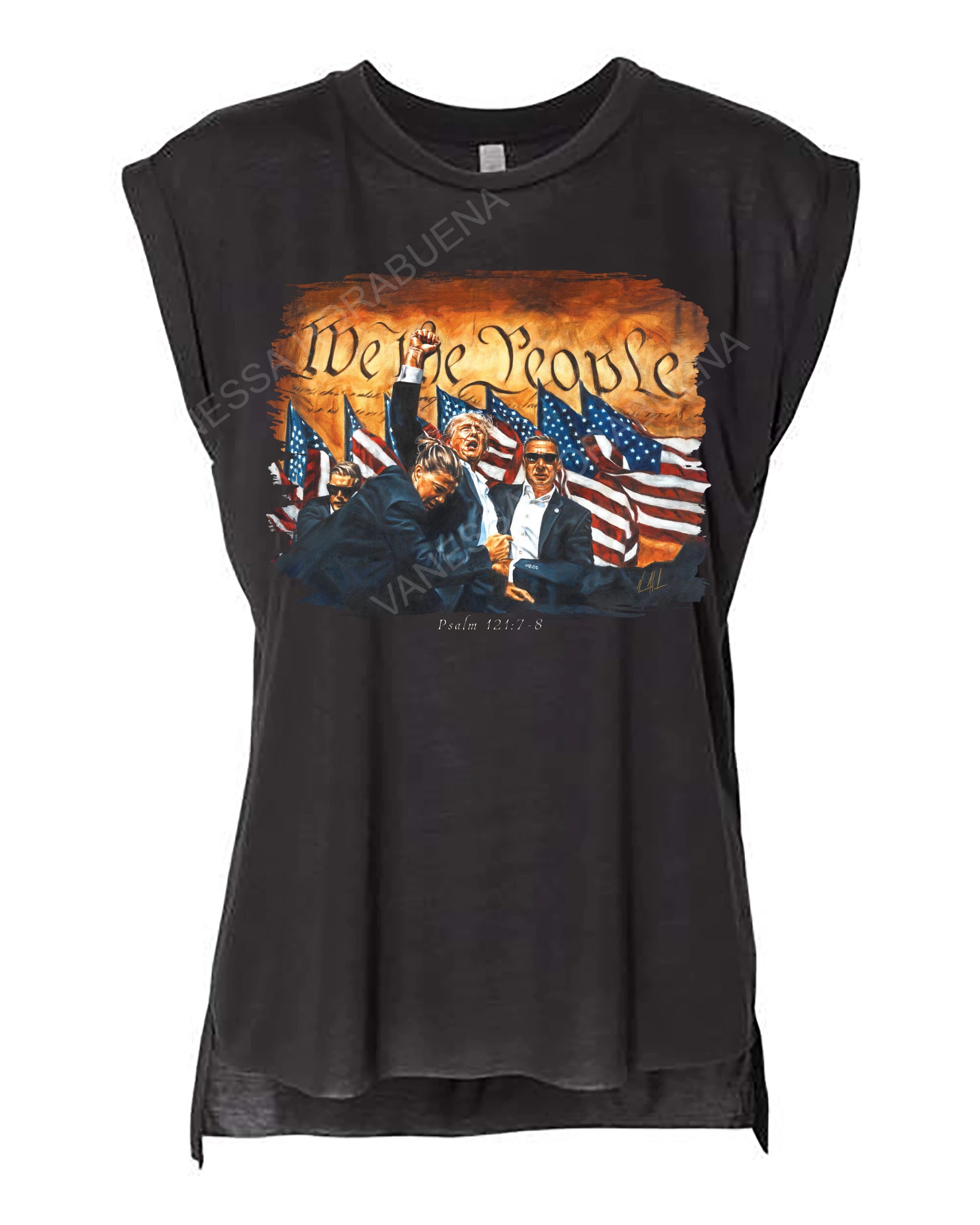 Fight For America - Ladies Rolled Sleeve Muscle T-Shirt Vanessa Horabuena Black Small