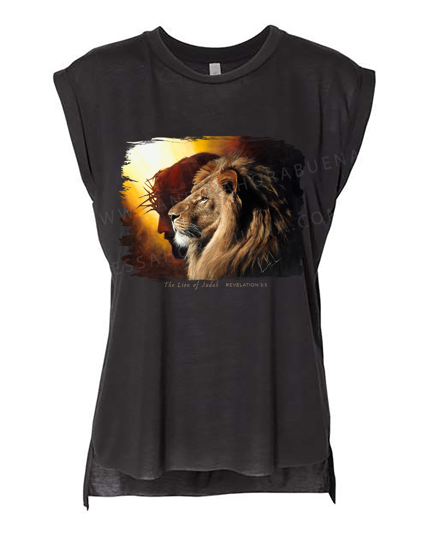 The Lion of Judah - Ladies Rolled Sleeve Muscle T-Shirt Vanessa Horabuena Black Small