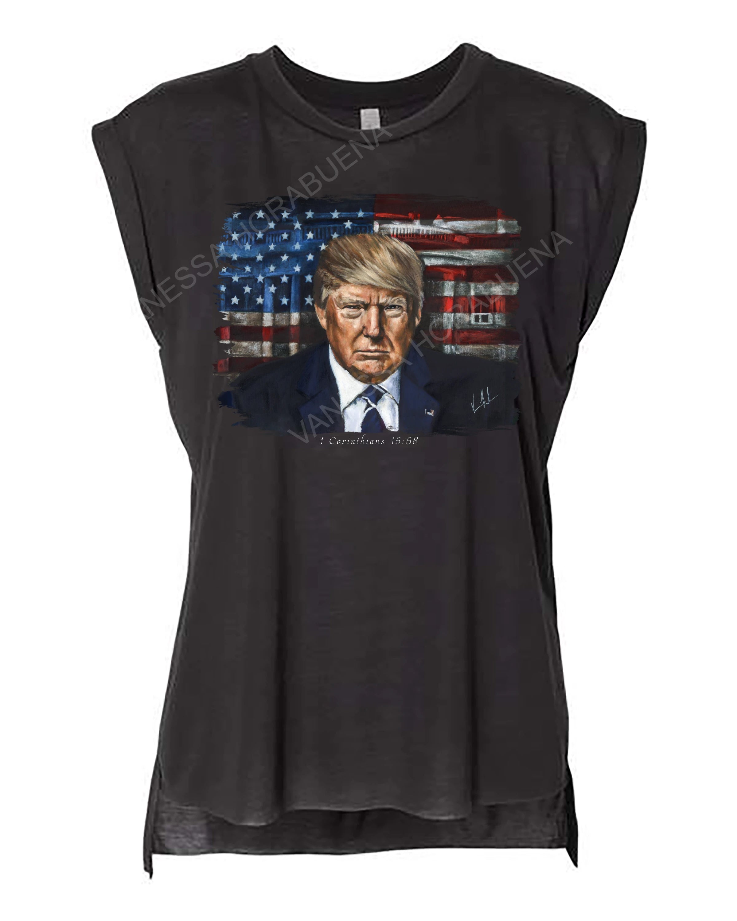 Commander in Chief - Ladies Rolled Sleeve Muscle T-Shirt Vanessa Horabuena Black Small