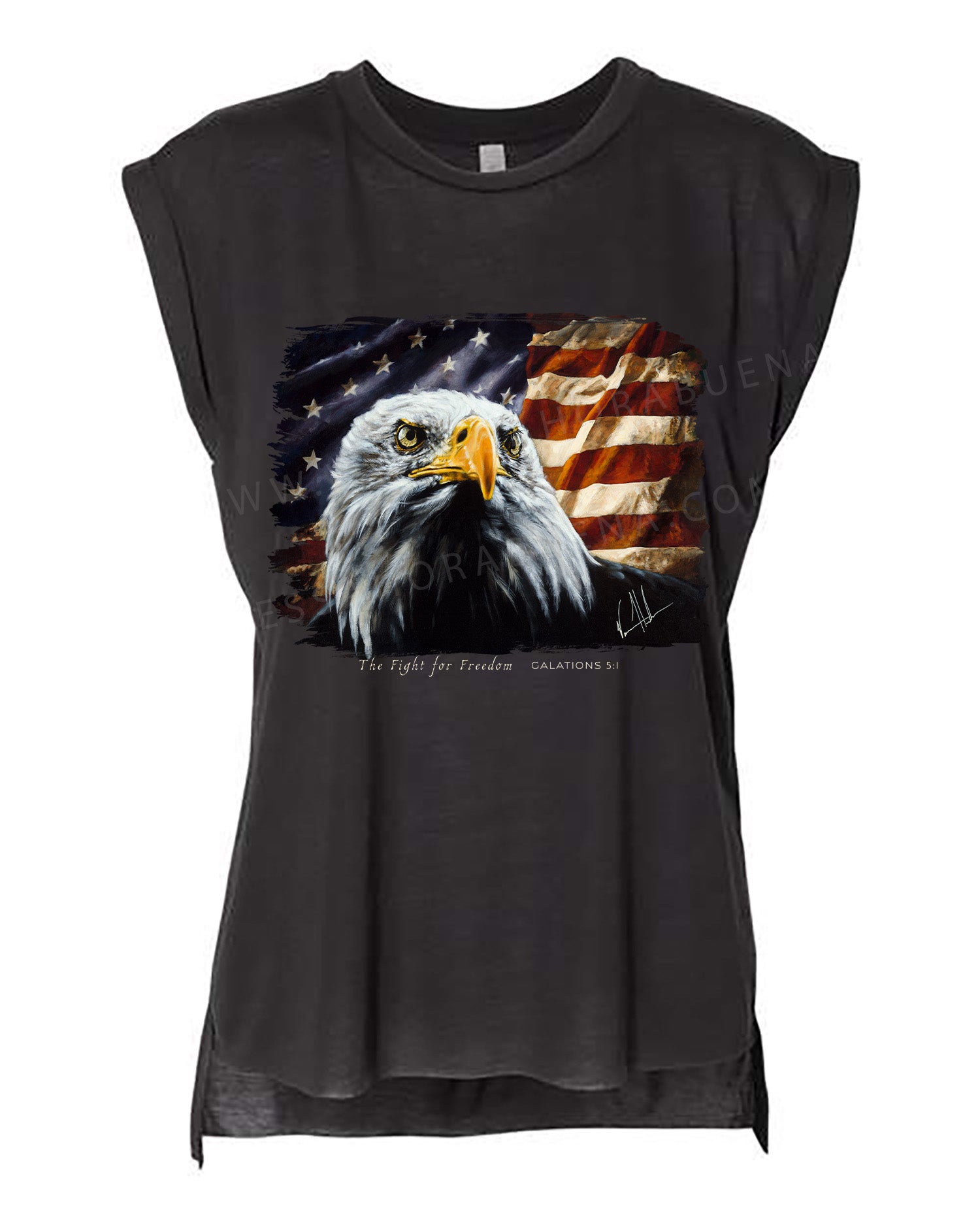 The Fight for Freedom - Ladies Rolled Sleeve Muscle T-Shirt Vanessa Horabuena Black Small