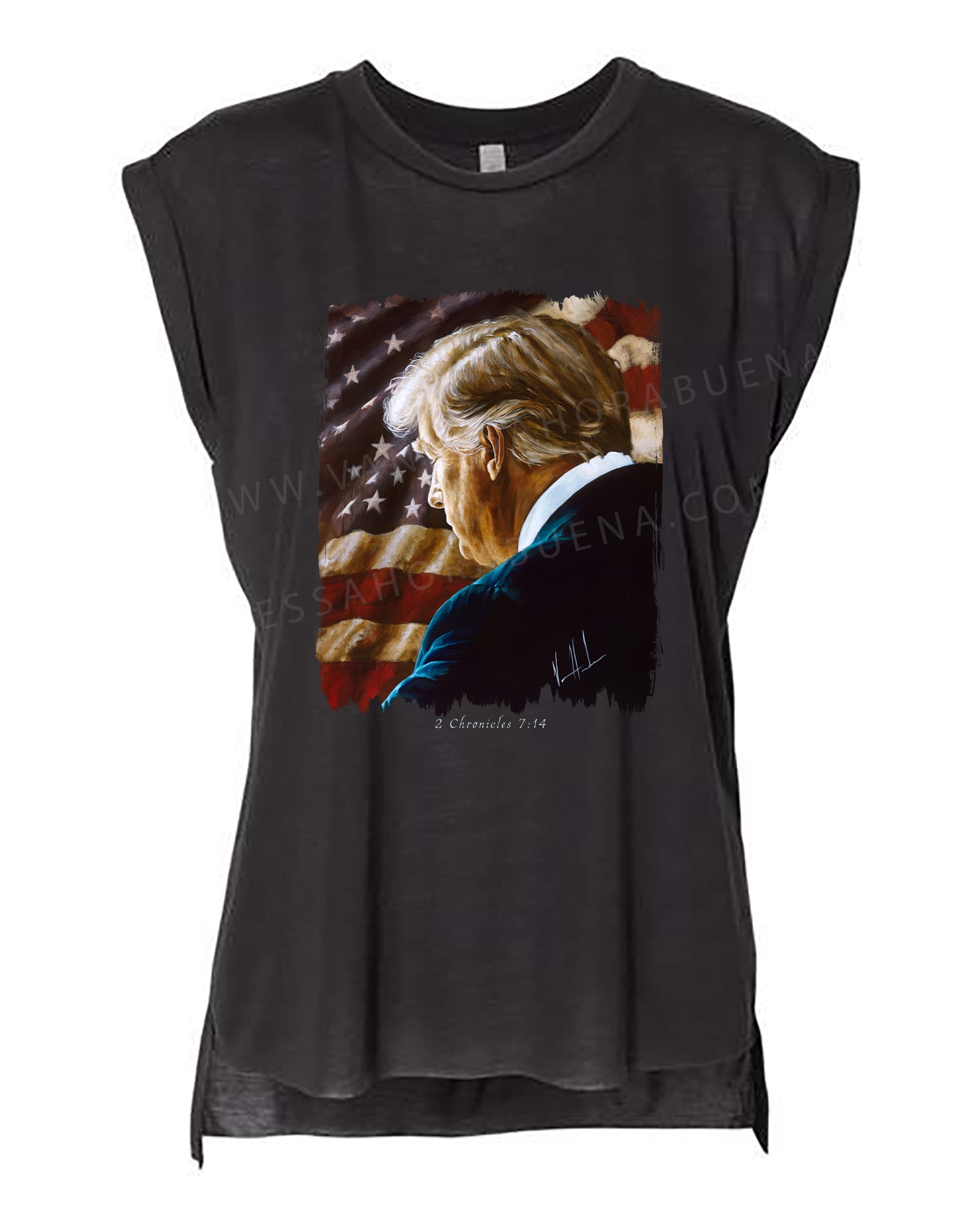 Prayers for Our Nation - Ladies Rolled Sleeve Muscle T-Shirt Vanessa Horabuena Black Small