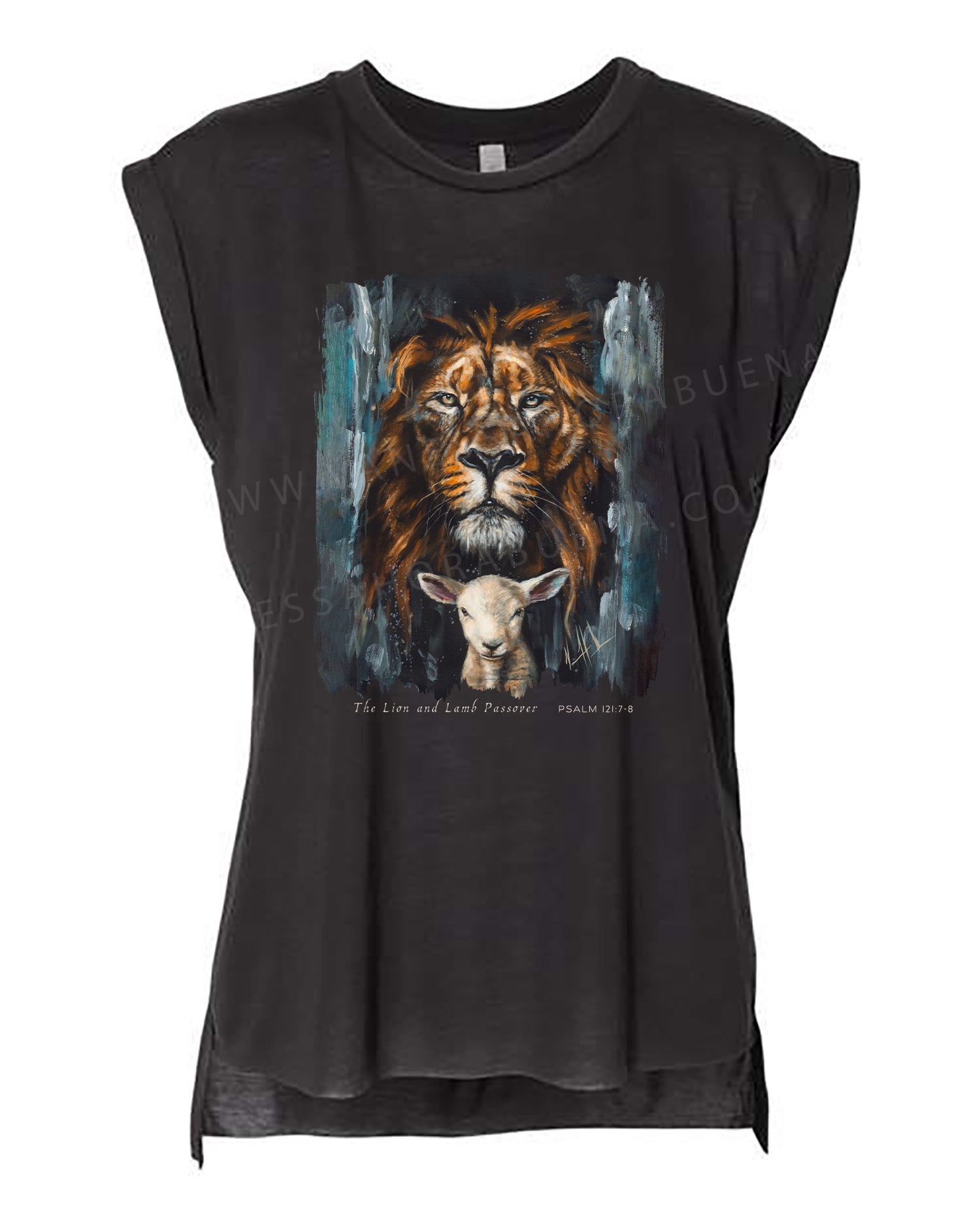 The Lion and Lamb Passover - Ladies Rolled Sleeve Muscle T-Shirt Vanessa Horabuena Black Small