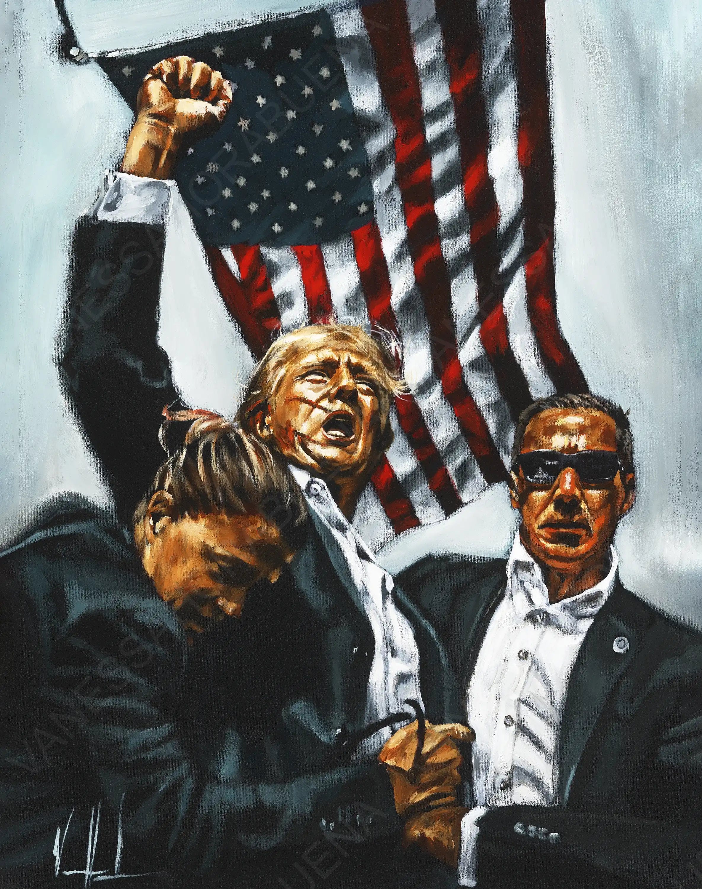 Never Surrender (White Background) (Hand Embellished Canvas Print) Patriotic Art Print Vanessa Horabuena