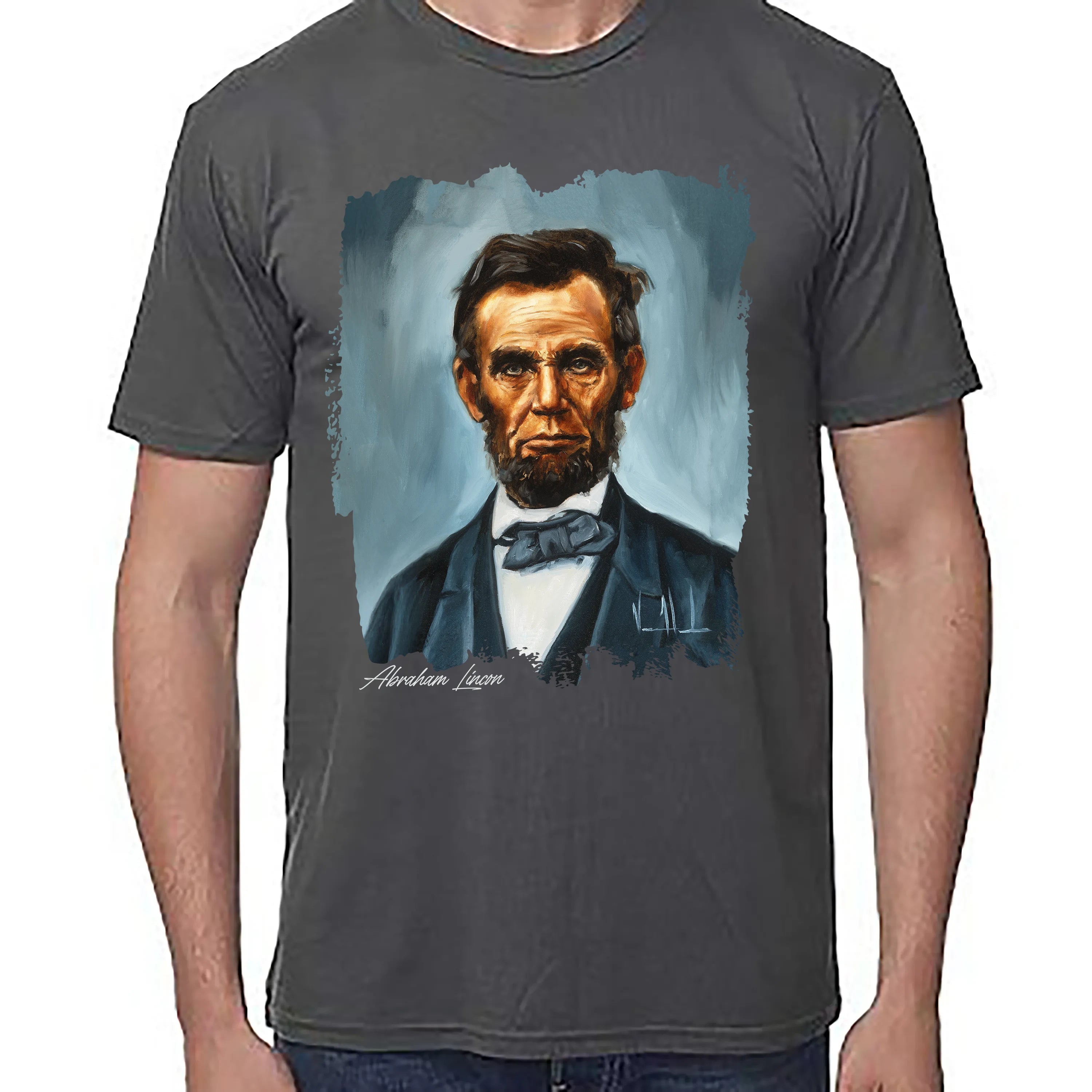 Abraham Lincoln - 4th of July - Unisex T (Premium Organic Fabric) Vanessa Horabuena Bamboo Pewter Small