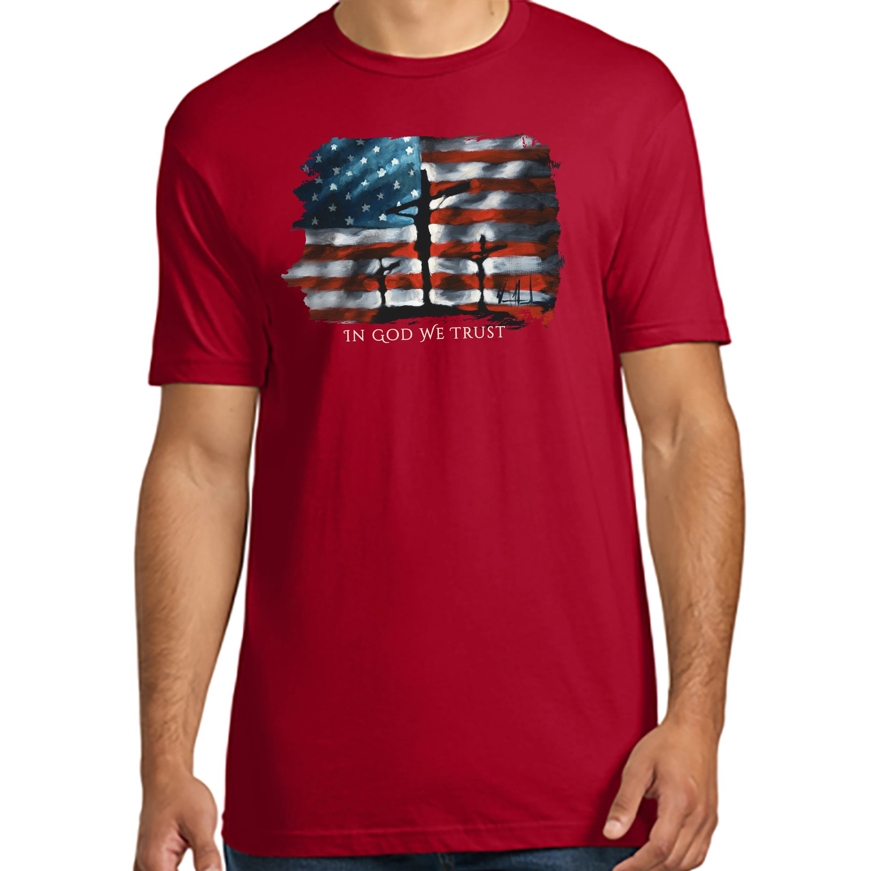 In God We Trust - 4th of July - Unisex T (Premium Organic Fabric) Vanessa Horabuena Cotton Red Small