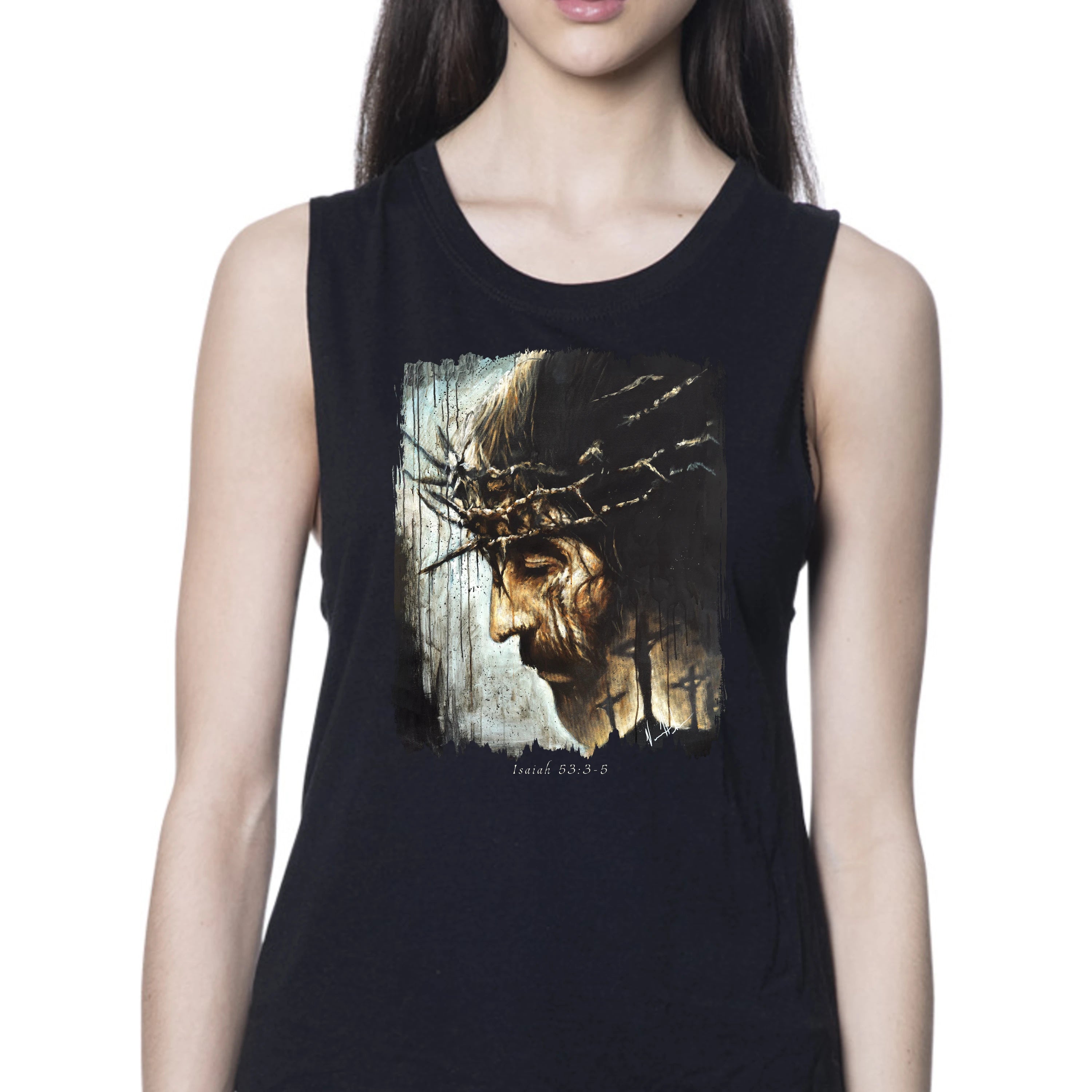 Redeemer's Love With Crosses - Women's Tank Top (Organic Bamboo) Vanessa Horabuena Short Sleeve Eclipse (Black) XS