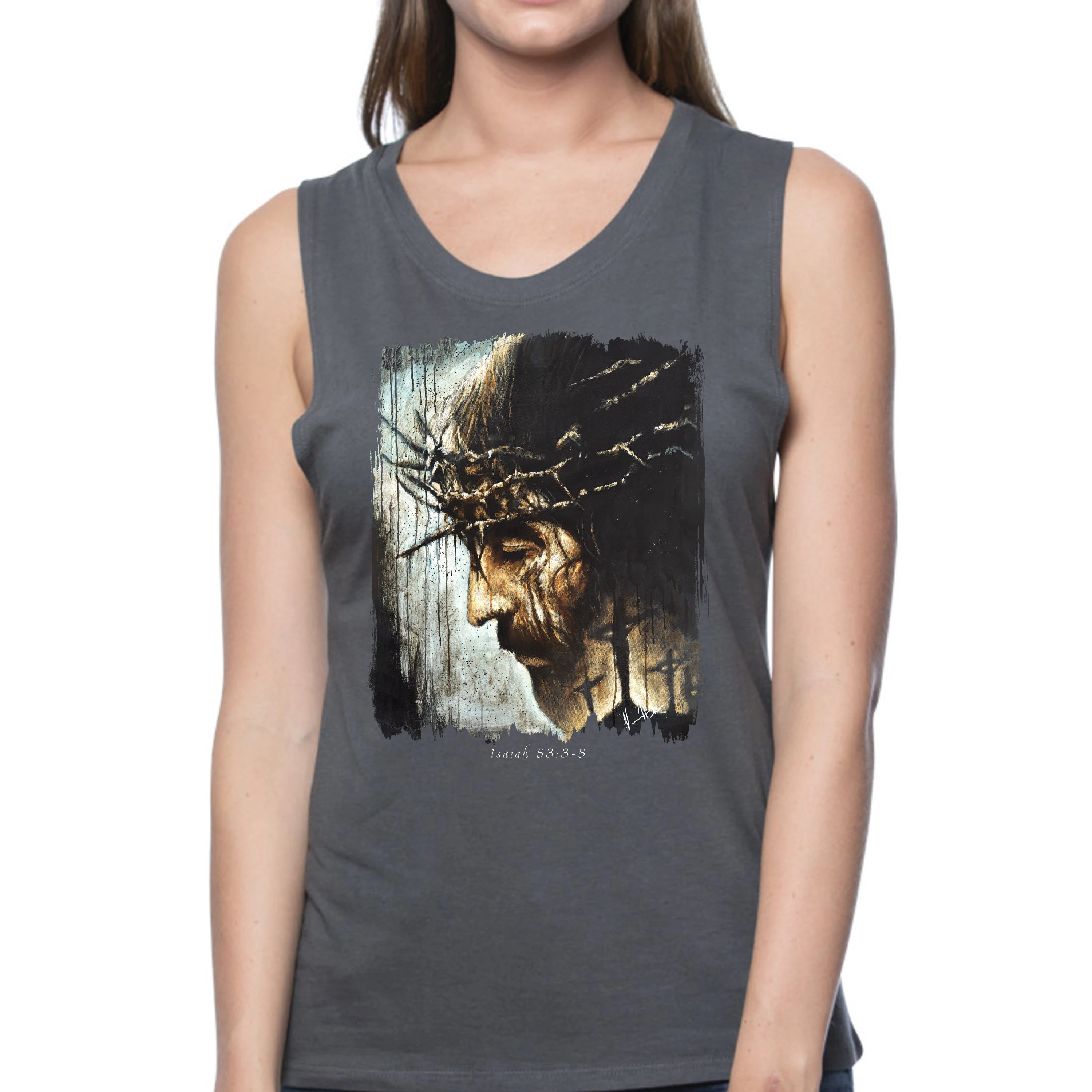 Redeemer's Love With Crosses - Women's Tank Top (Organic Bamboo) Vanessa Horabuena Short Sleeve Pewter (Grey) XS
