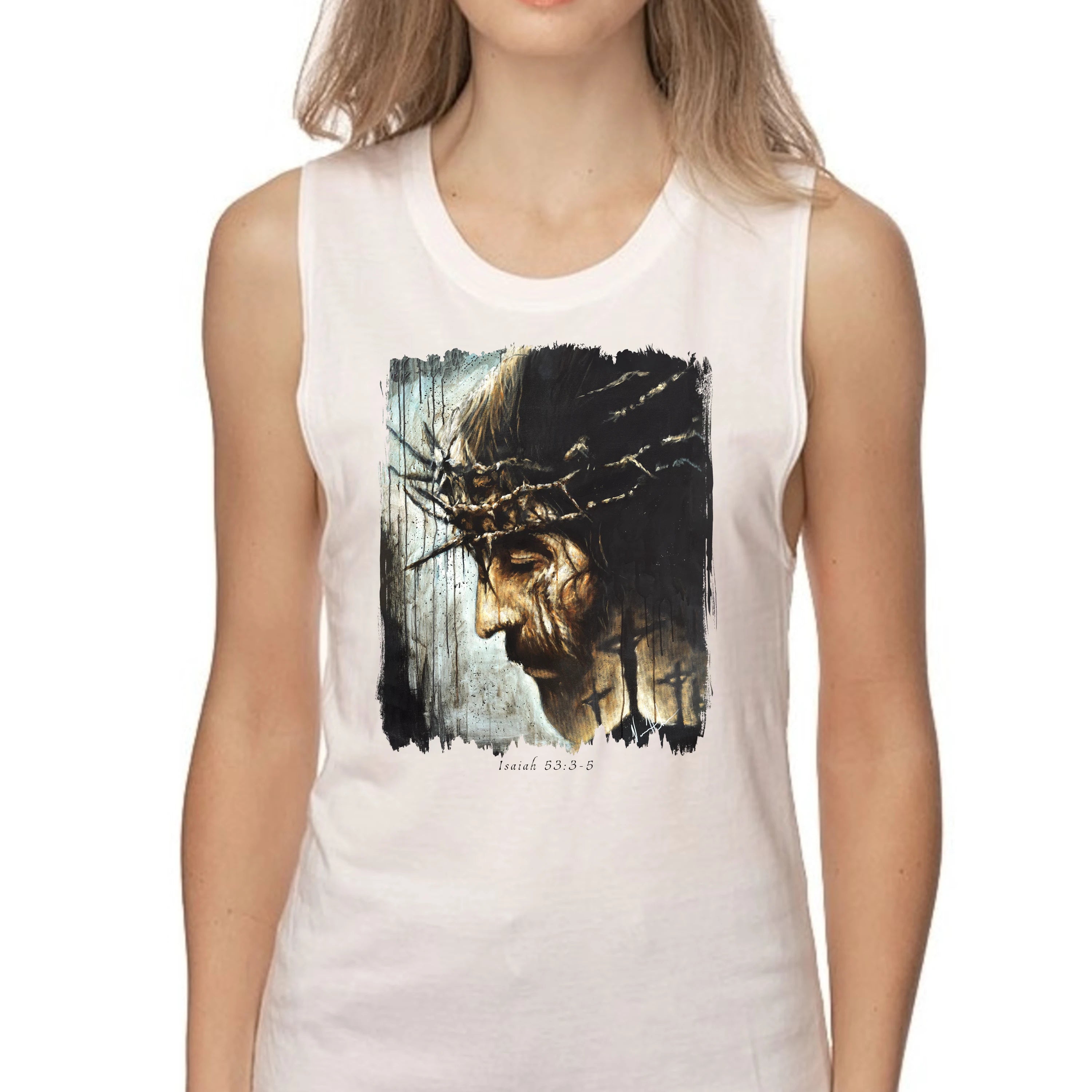 Redeemer's Love With Crosses - Women's Tank Top (Organic Bamboo) Organic Bamboo Vanessa Horabuena Short Sleeve Frost (White) XS