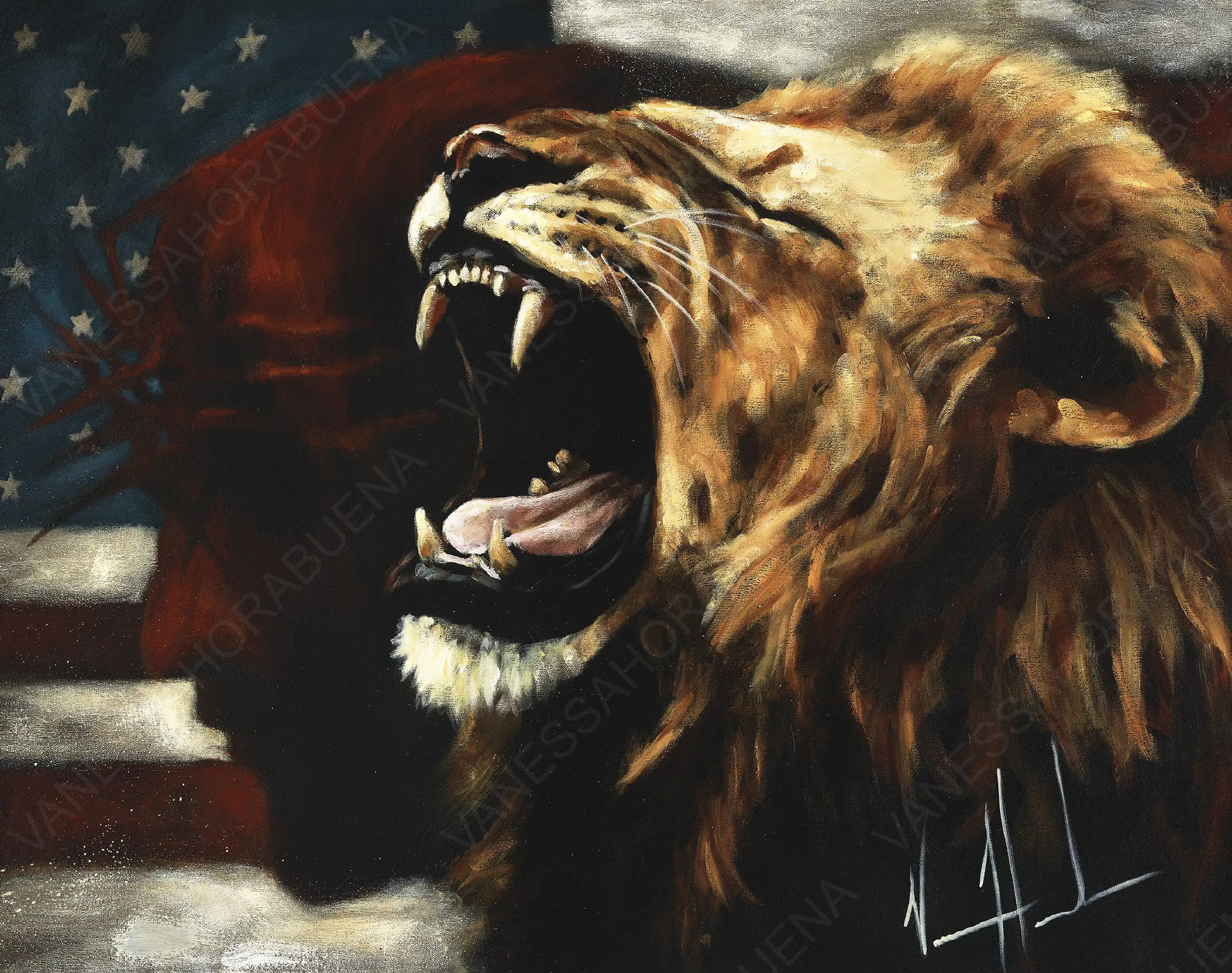 Return of a Nation - RE-DESIGNED! Lion Art Print, Patriotic Art Print Vanessa Horabuena