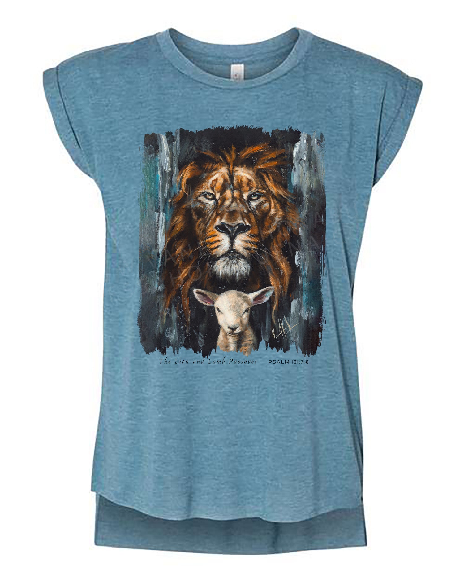 The Lion and Lamb Passover - Ladies Rolled Sleeve Muscle T-Shirt Vanessa Horabuena Heather Teal Small