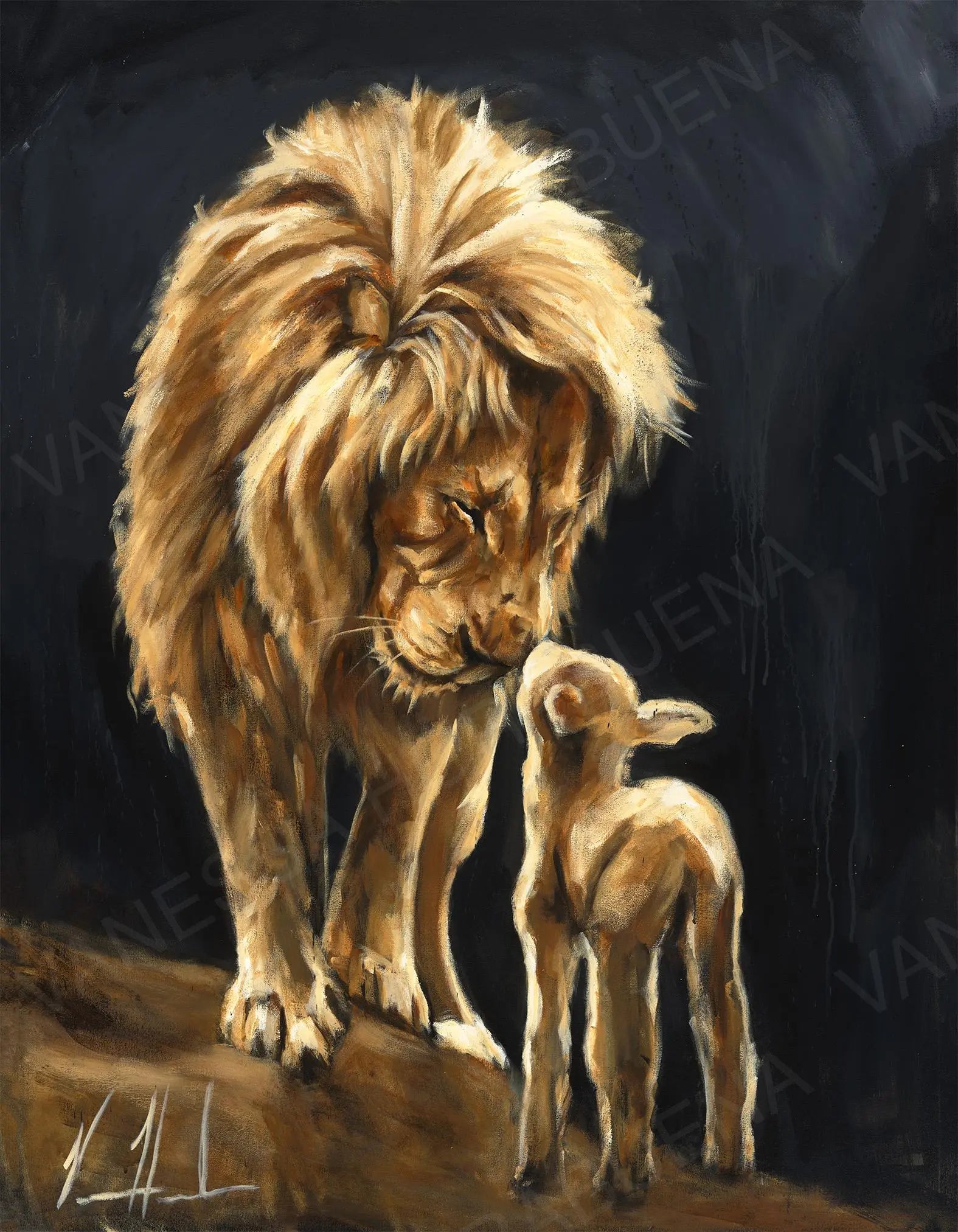 The Heart of God (Black Background) (Hand Embellishment Canvas Print) Lion Art Print Vanessa Horabuena