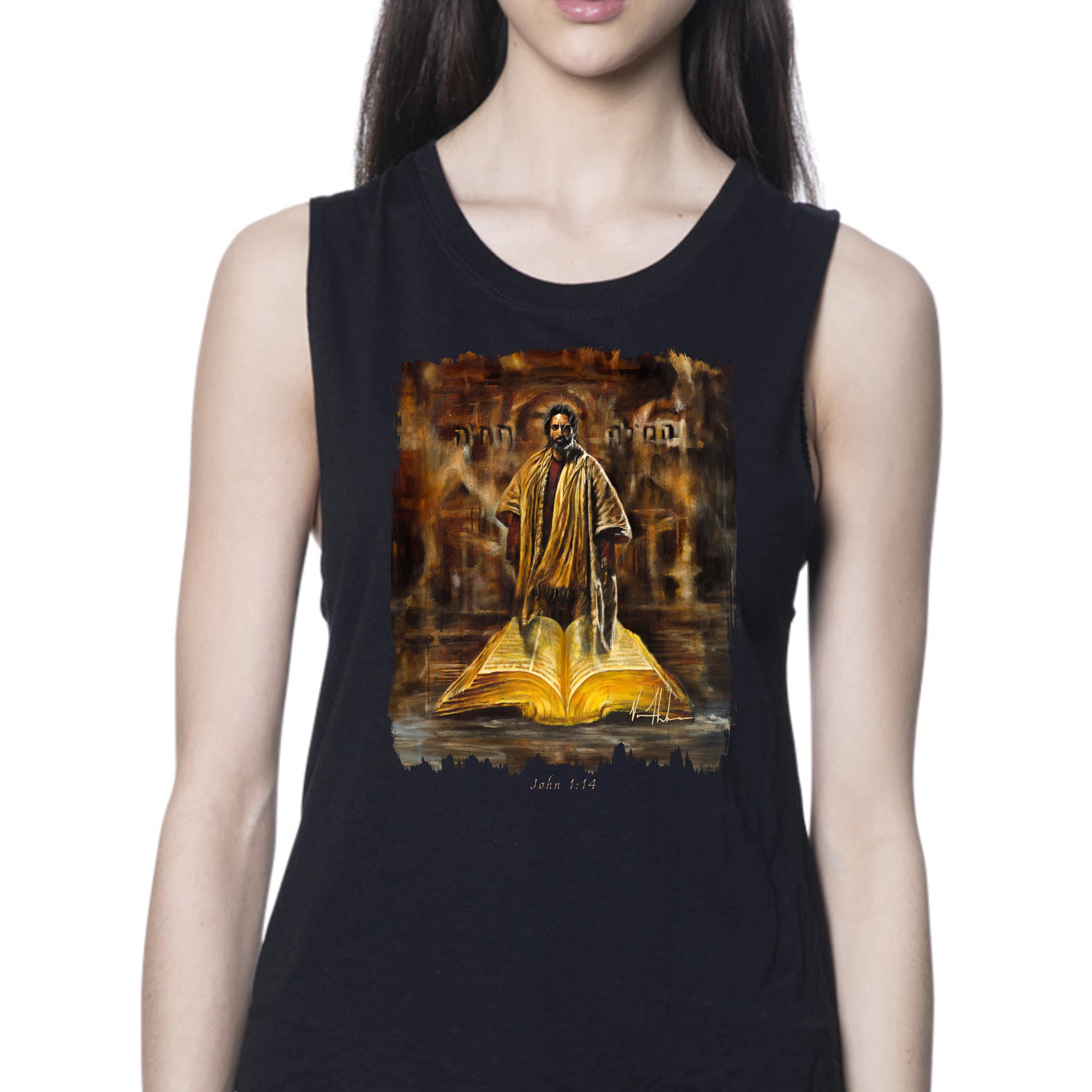The Living Word - Women's Tank Top (Organic Bamboo) Vanessa Horabuena Short Sleeve Eclipse (Black) XS