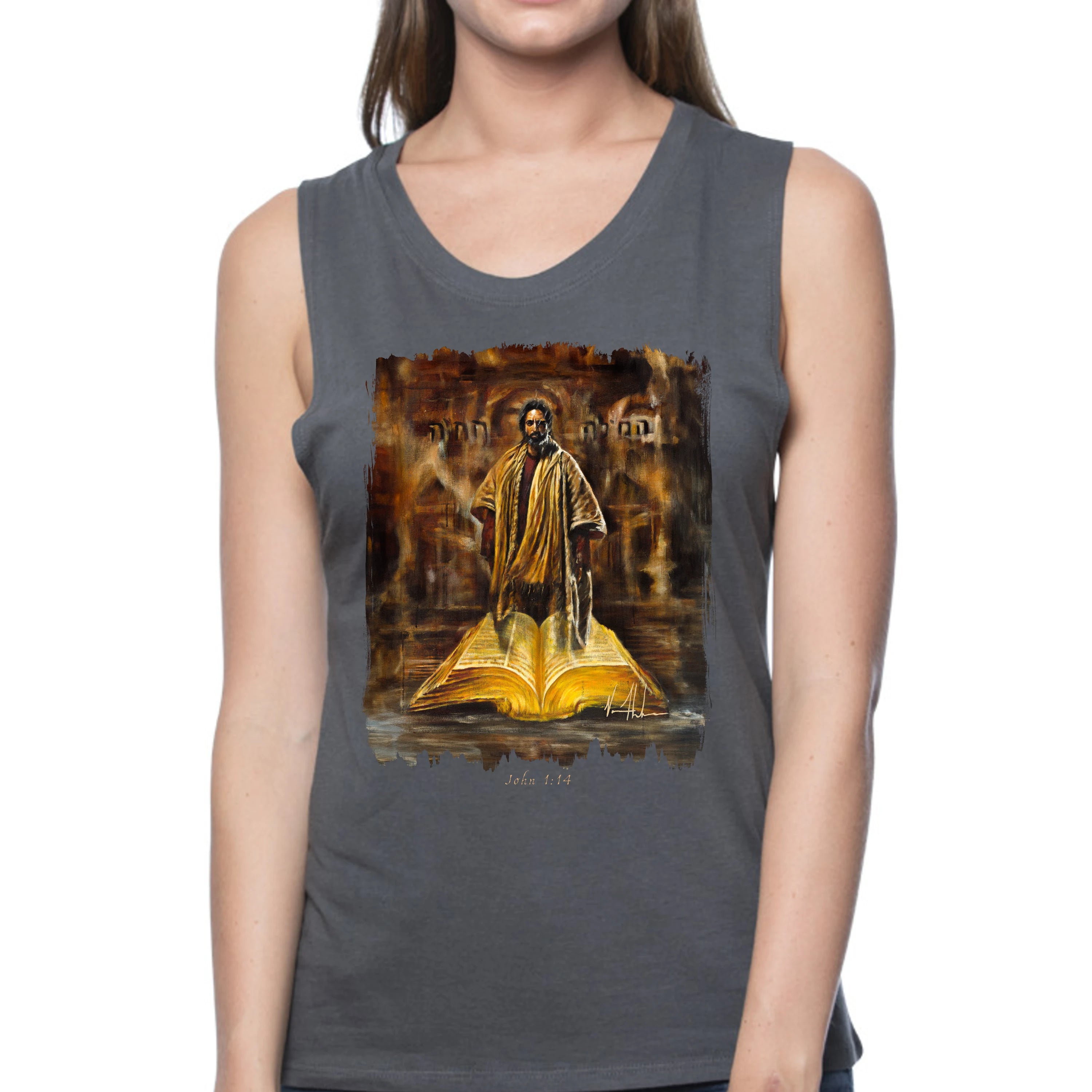 The Living Word - Women's Tank Top (Organic Bamboo) Vanessa Horabuena Short Sleeve Pewter (Grey) XS
