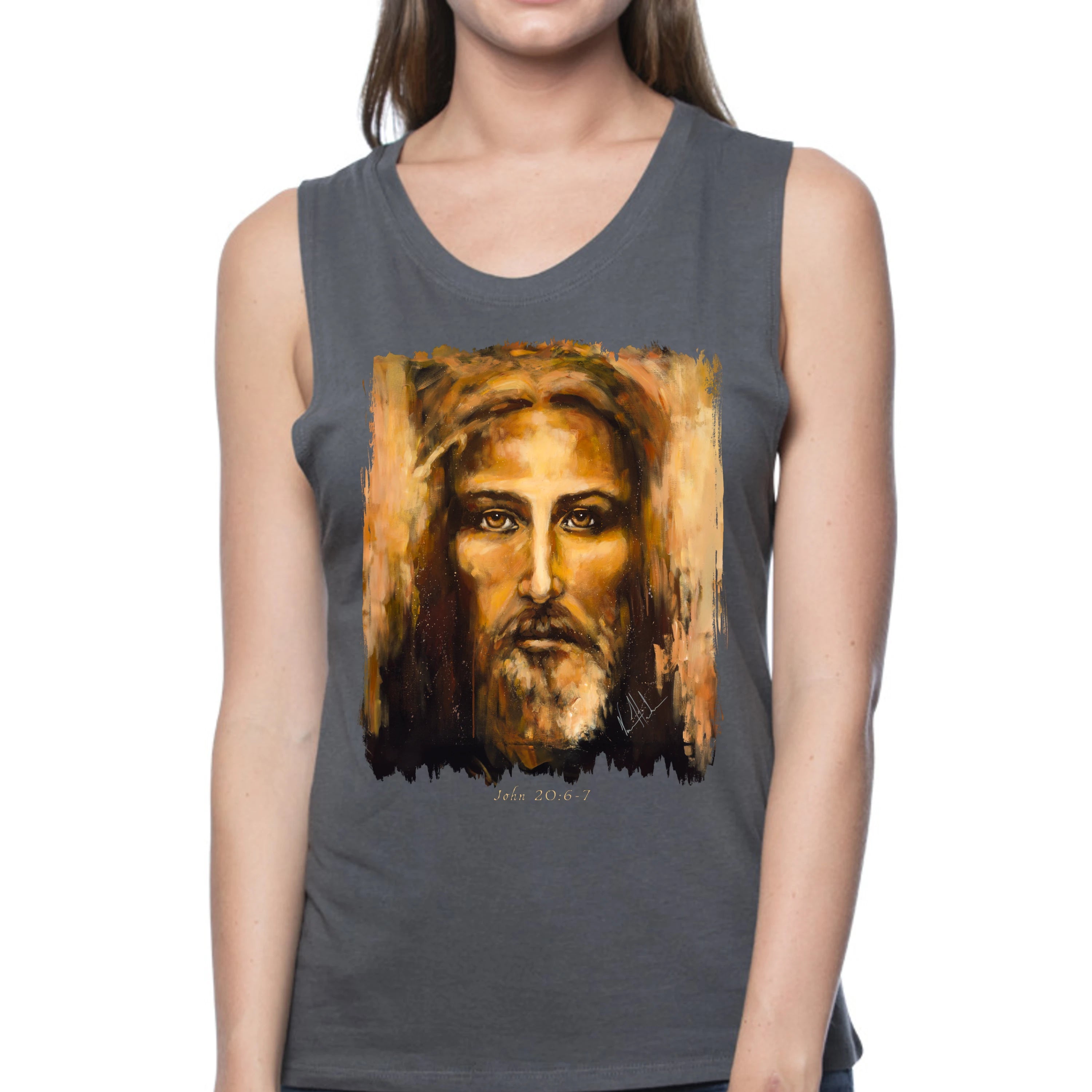 The Shroud of Turin - Resurrection Light - Women's Tank Top (Organic Bamboo) Vanessa Horabuena Short Sleeve Pewter (Grey) XS