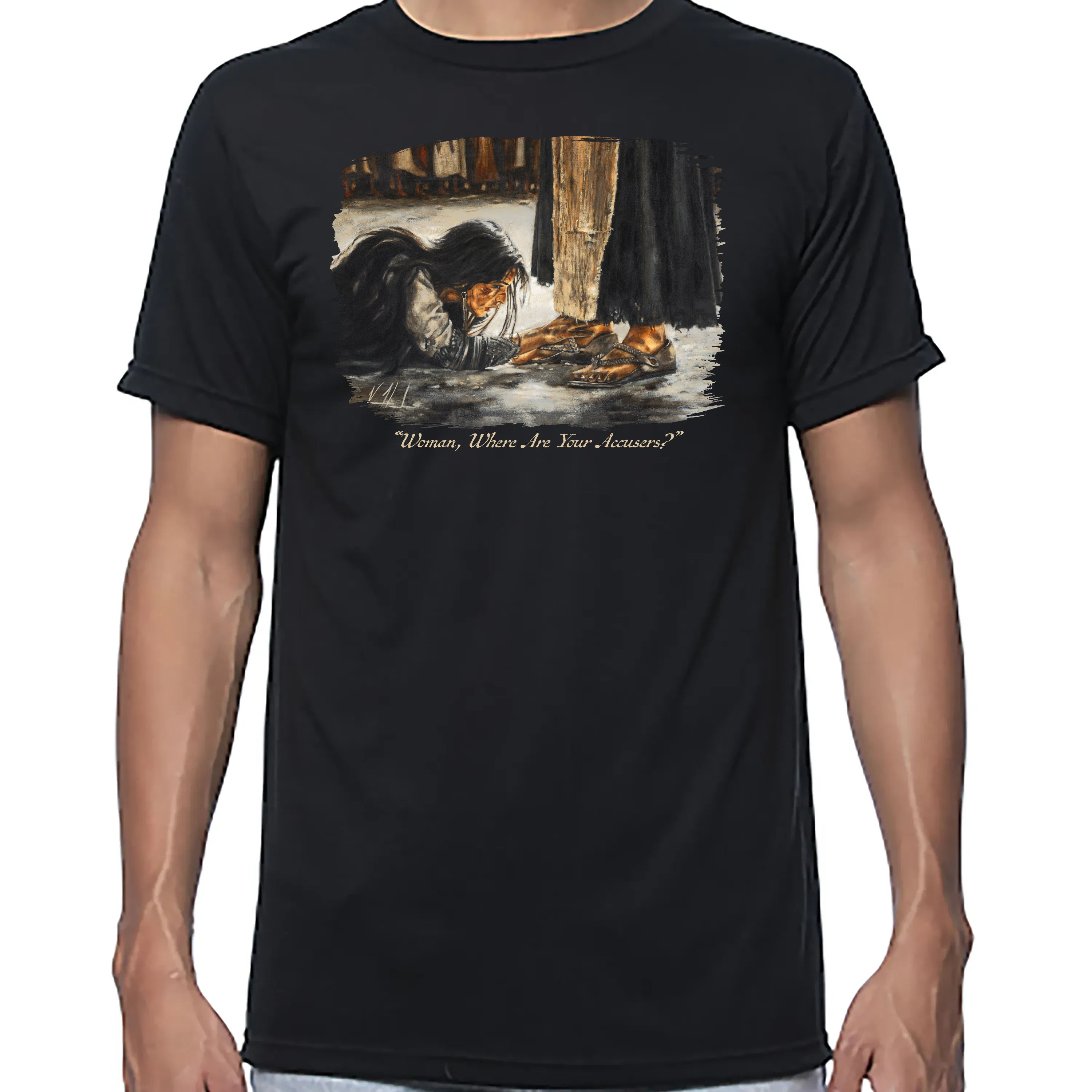 "Woman, Where Are Your Accusers?" - Unisex T (Organic Bamboo) Vanessa Horabuena Short Sleeve Eclipse (Black) XS