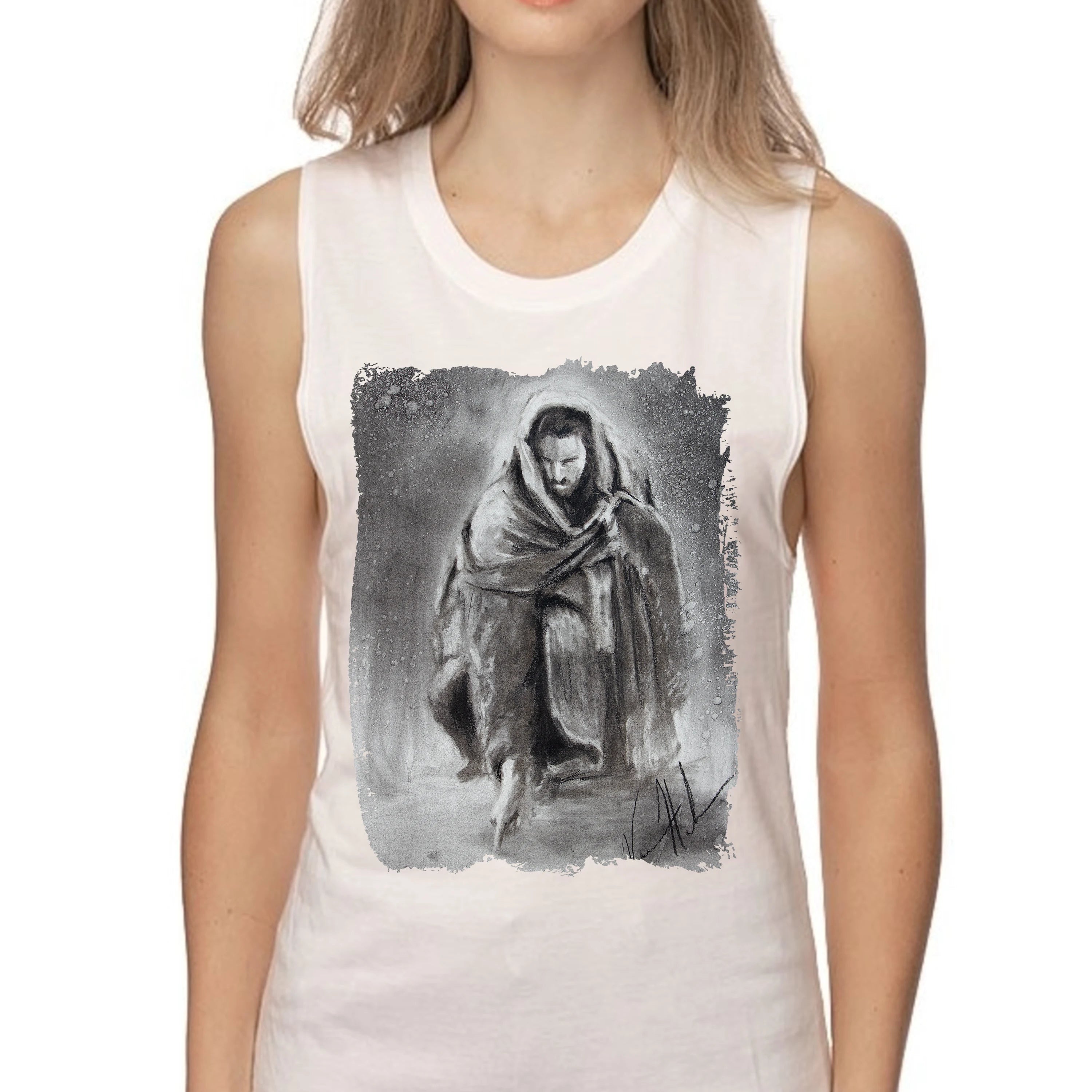 Writing in the Sand - Women's Tank Top (Organic Bamboo) Organic Bamboo Vanessa Horabuena Short Sleeve Frost (White) XS