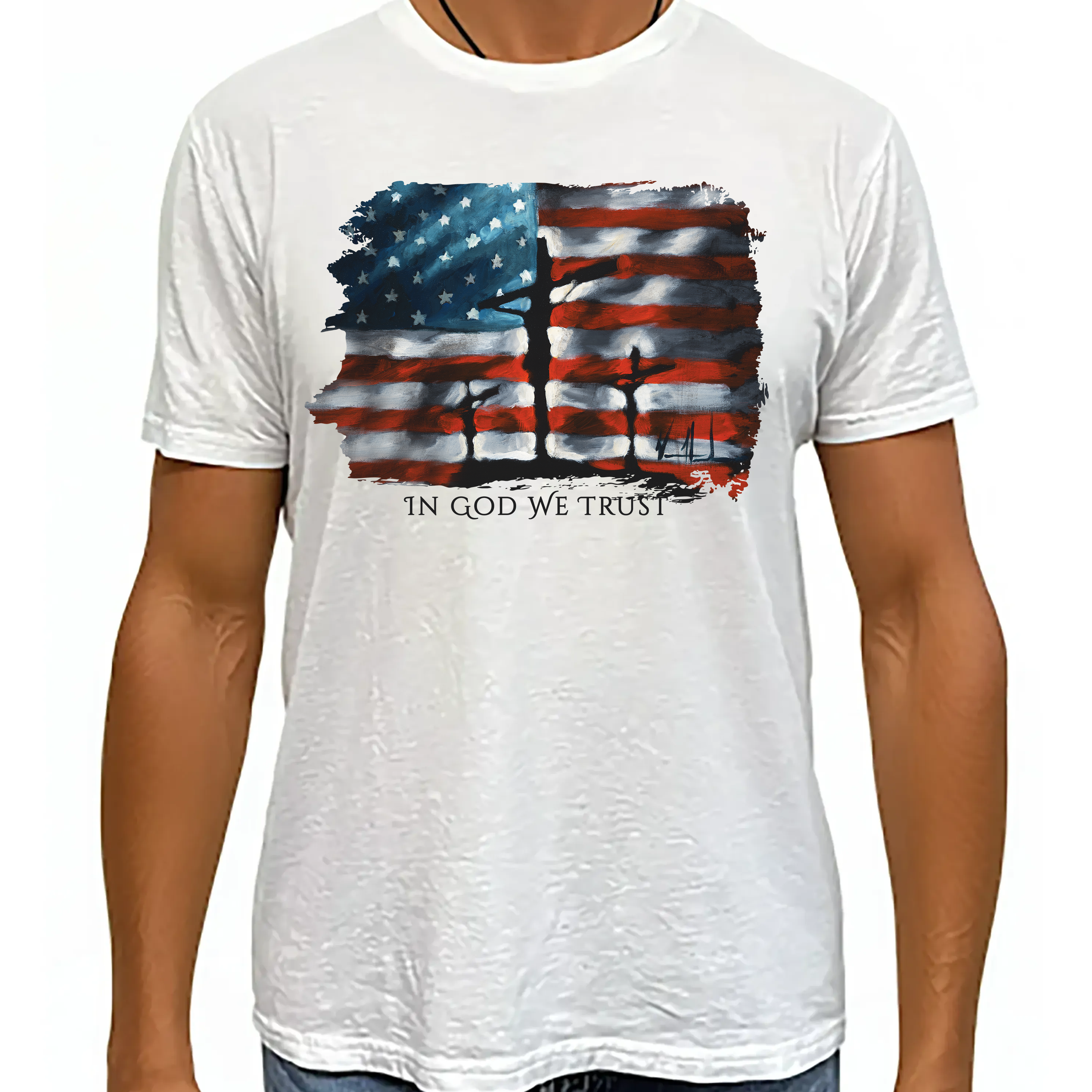 In God We Trust - 4th of July - Unisex T (Premium Organic Fabric) Vanessa Horabuena Bamboo White Small