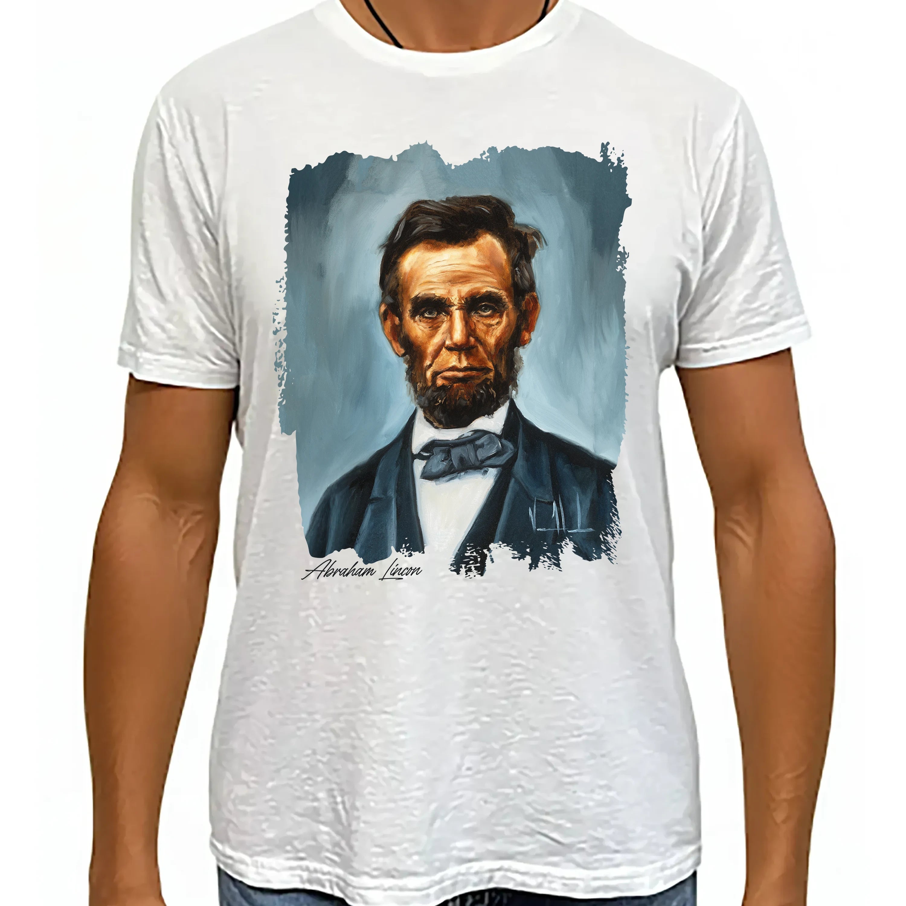 Abraham Lincoln - 4th of July - Unisex T (Premium Organic Fabric) Vanessa Horabuena Bamboo White Small