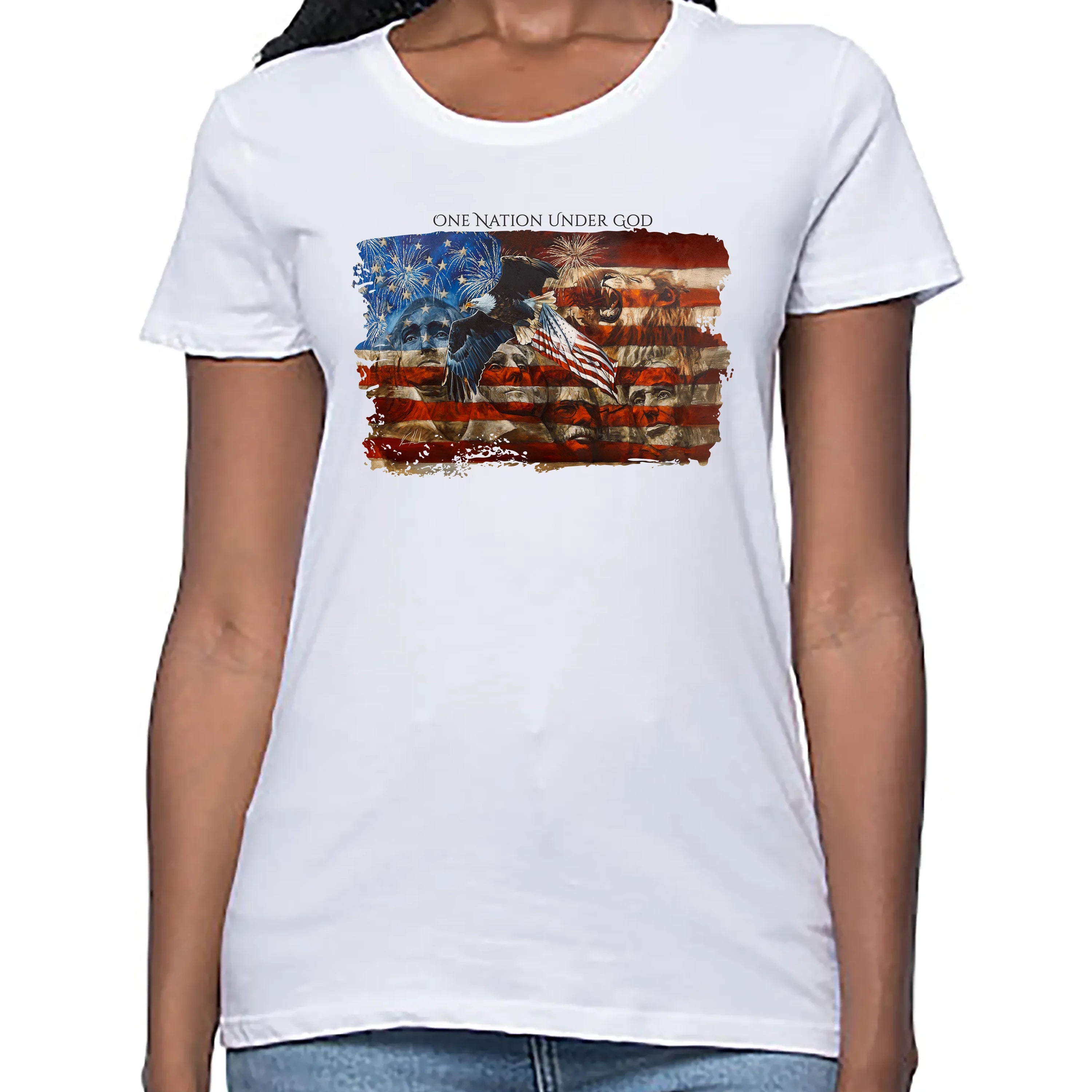 Women’s T Organic Bamboo - An American Tribute - (4th of July) Organic Bamboo Vanessa Horabuena Short Sleeve Frost (White) XS