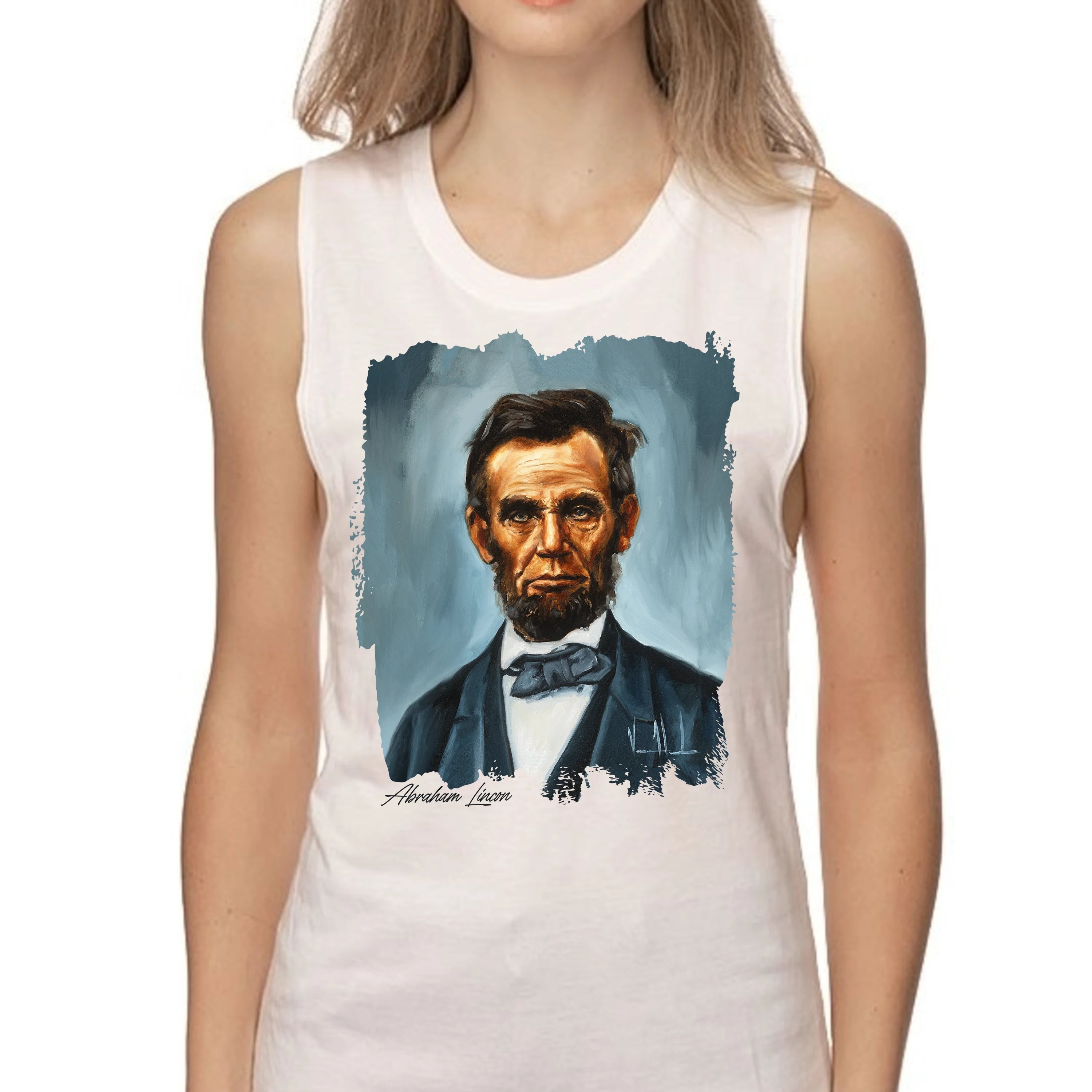 Women's Tank Top (Organic Bamboo) - Abraham Lincoln Organic Bamboo Vanessa Horabuena Short Sleeve Frost (White) XS