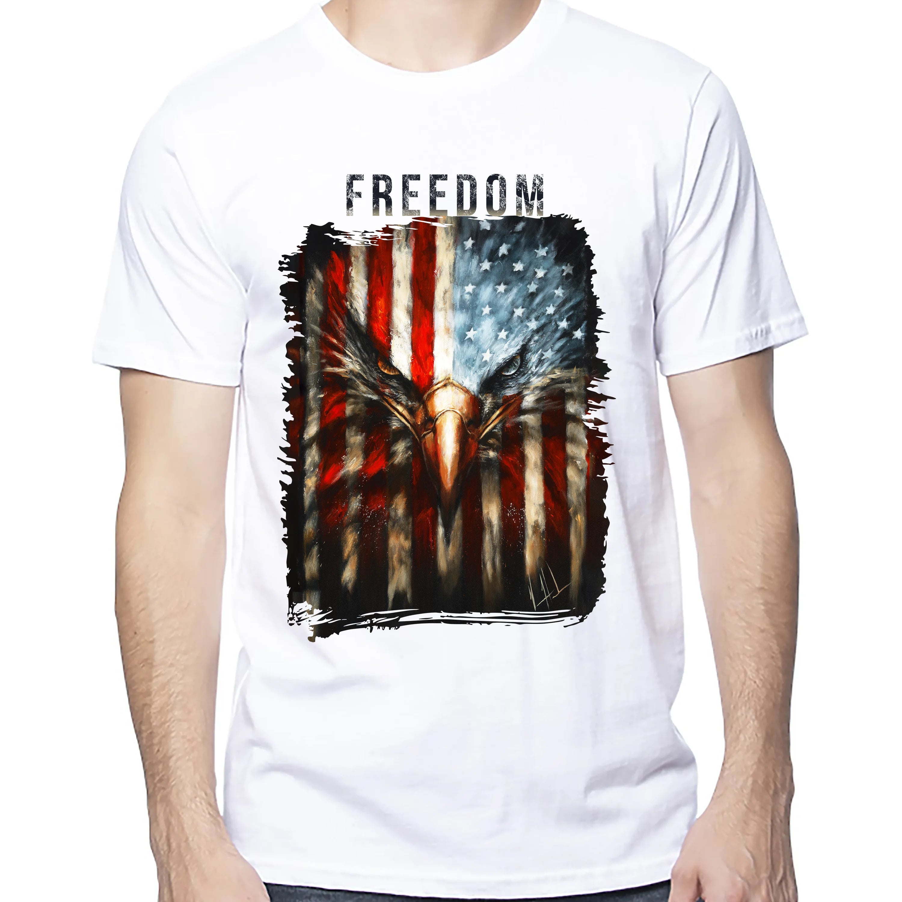 Unisex T Organic Cotton - Stripes of Freedom - 4th of July Organic Cotton Vanessa Horabuena Short Sleeve Salt (White) XS