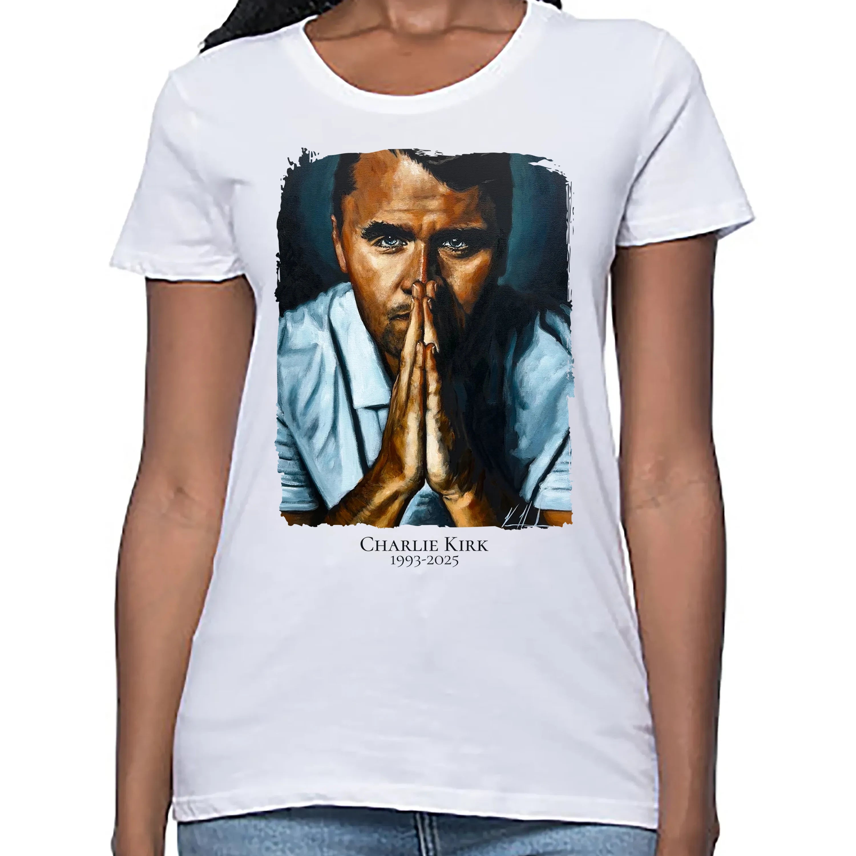 (PRE-ORDER) Women's T (Organic Bamboo) - Charlie Kirk - A Hero's Tribute Organic Bamboo Vanessa Horabuena Short Sleeve Frost (White) XS
