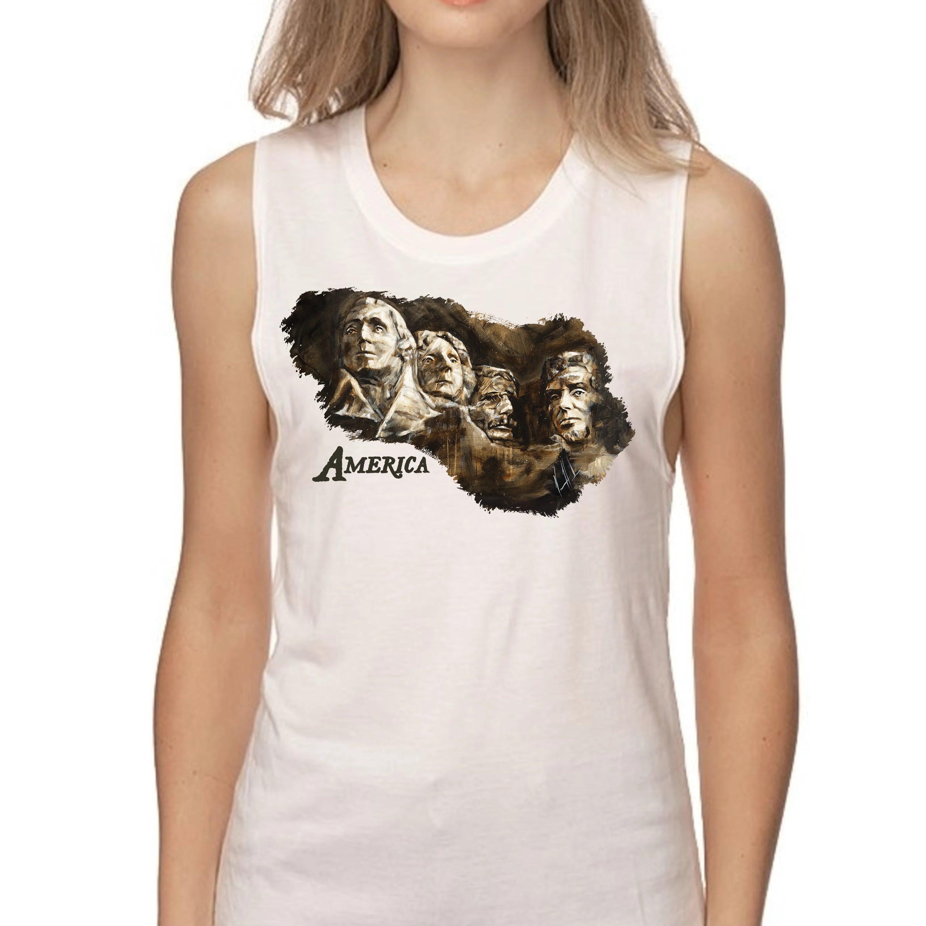 Women's Tank Top (Organic Bamboo) - Legends of Freedom - 4th of July Organic Bamboo Vanessa Horabuena Short Sleeve Frost (White) XS