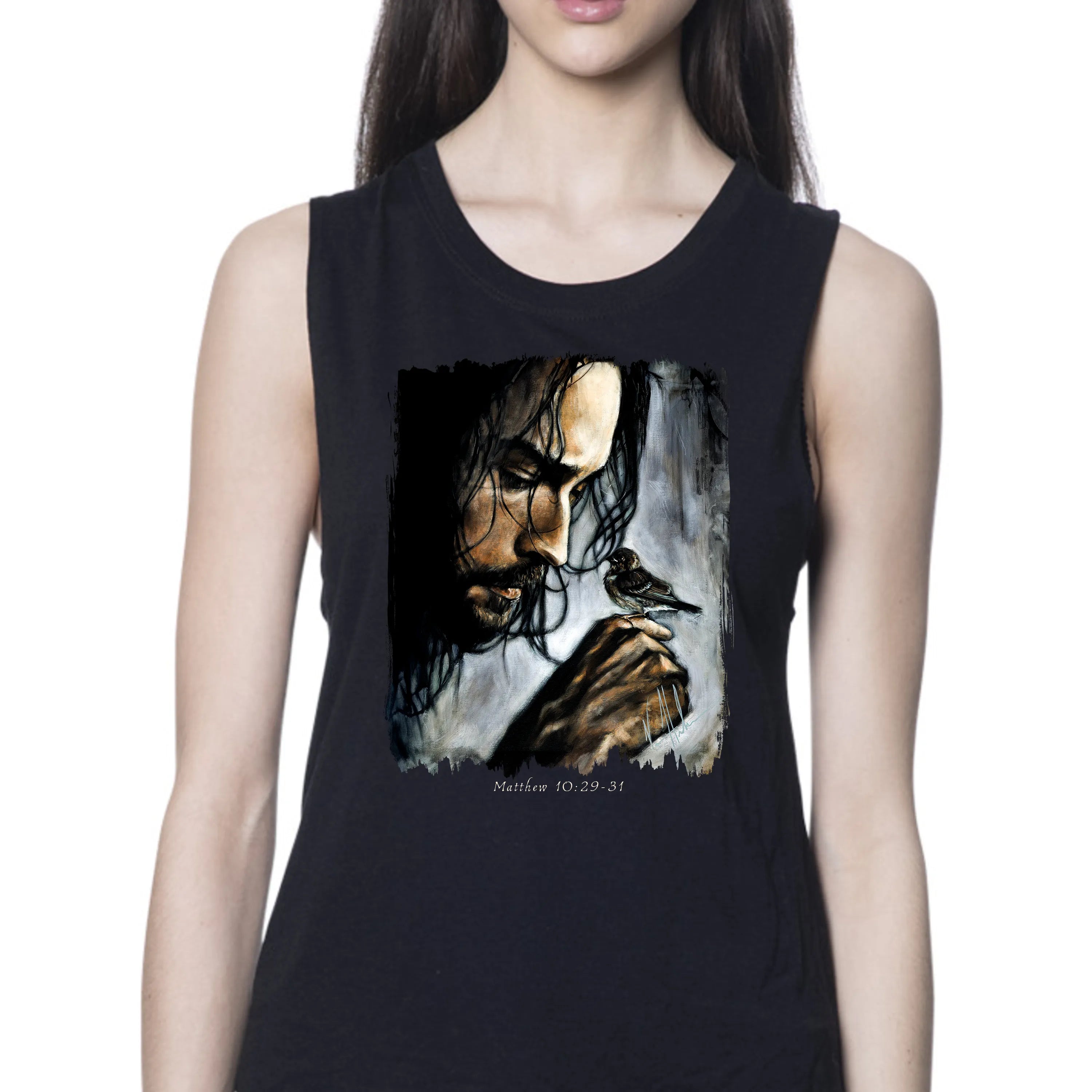 Watcher of the Sparrow - Women's Tank Top (Organic Bamboo) Vanessa Horabuena Short Sleeve Eclipse (Black) XS