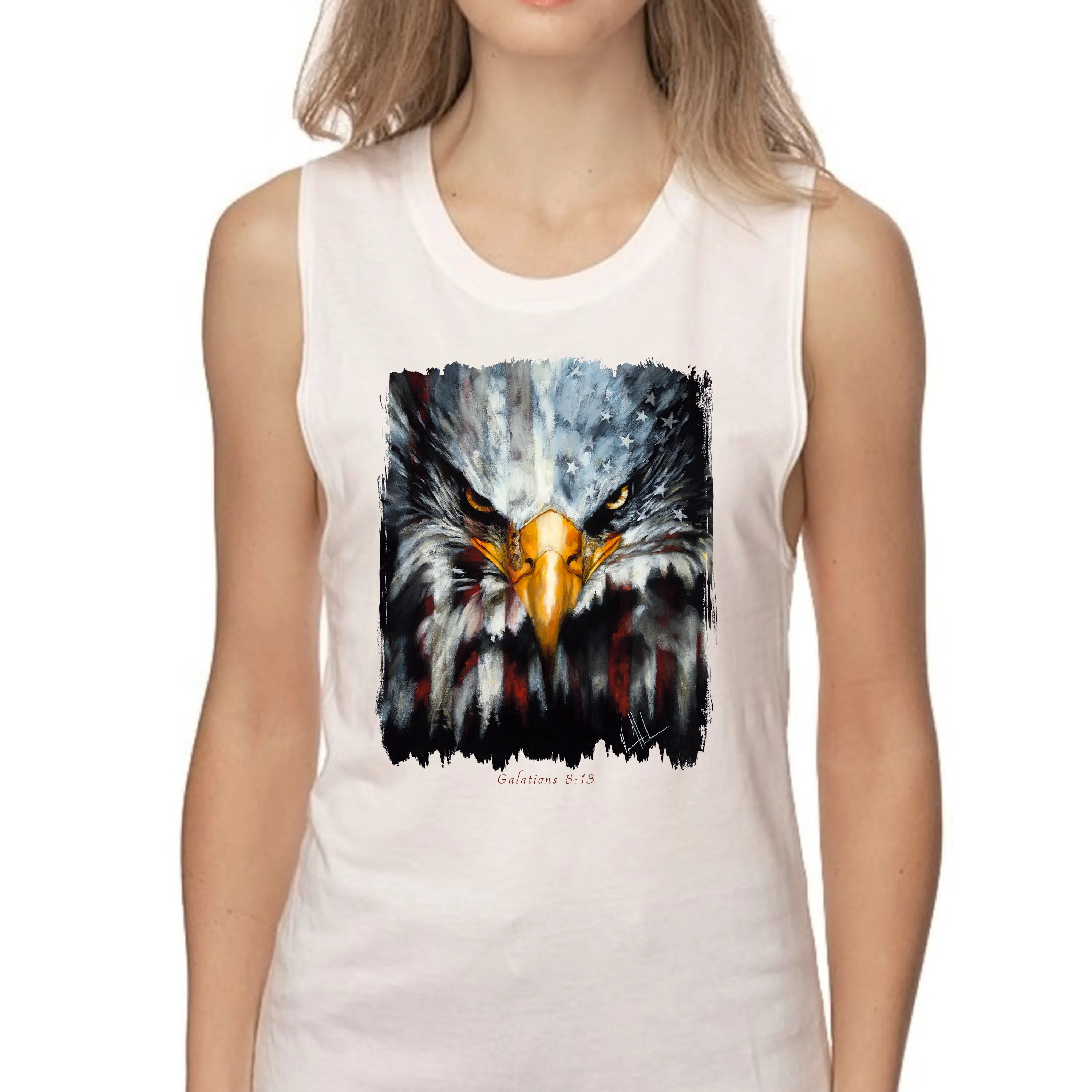 Stripes of Freedom - Women's Tank Top (Organic Bamboo) Organic Bamboo Vanessa Horabuena Short Sleeve Frost (White) XS