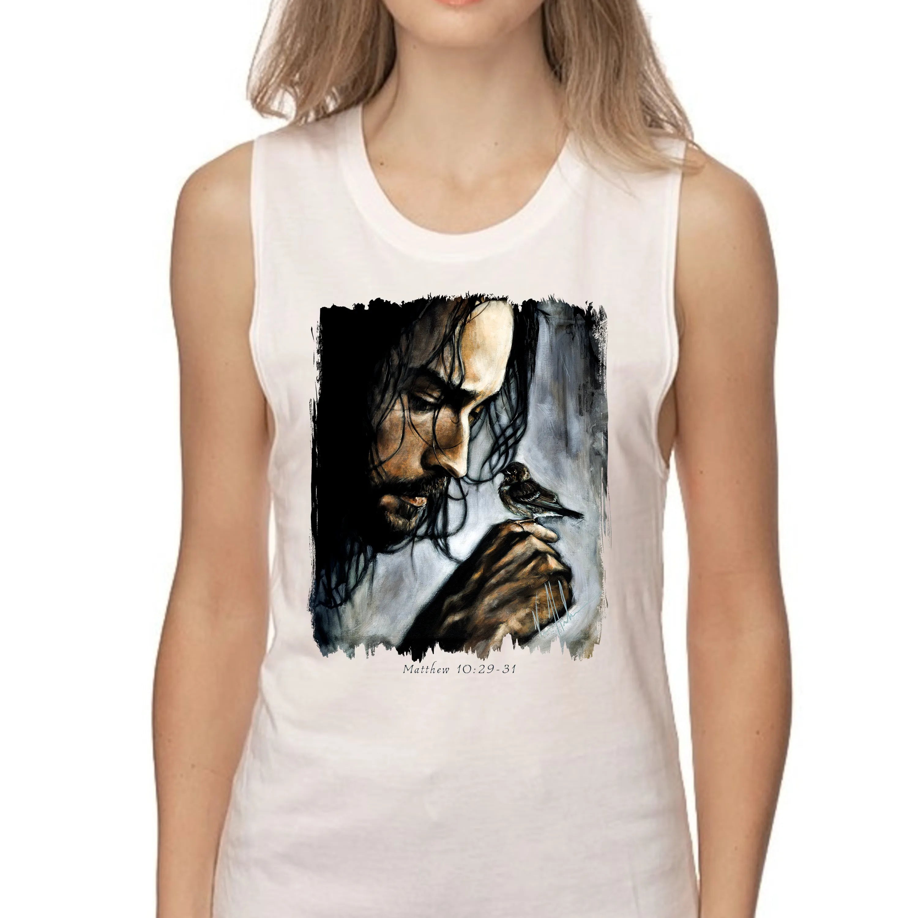 Watcher of the Sparrow - Women's Tank Top (Organic Bamboo) Vanessa Horabuena Short Sleeve Frost (White) XS