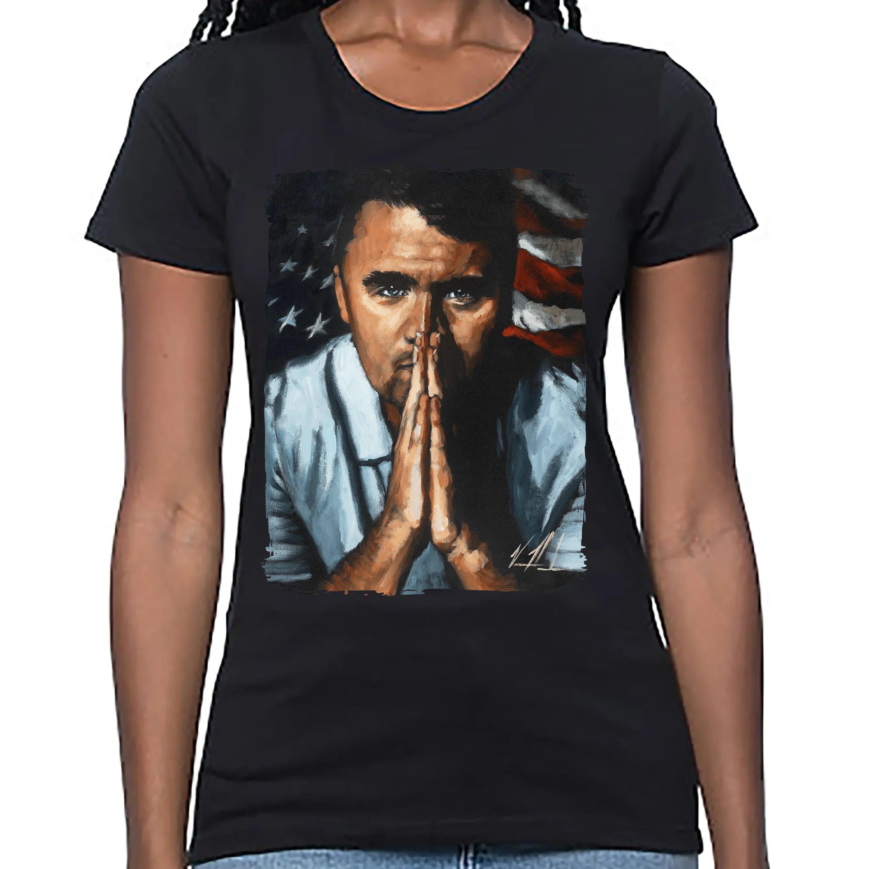 Women's T (Organic Bamboo) - Charlie Kirk - A Patriot's Tribute Organic Bamboo Vanessa Horabuena Short Sleeve Eclipse (Black) XS