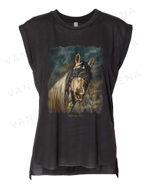 Blind Faith - Ladies Rolled Sleeve Muscle T-Shirt Vanessa Horabuena Black Small