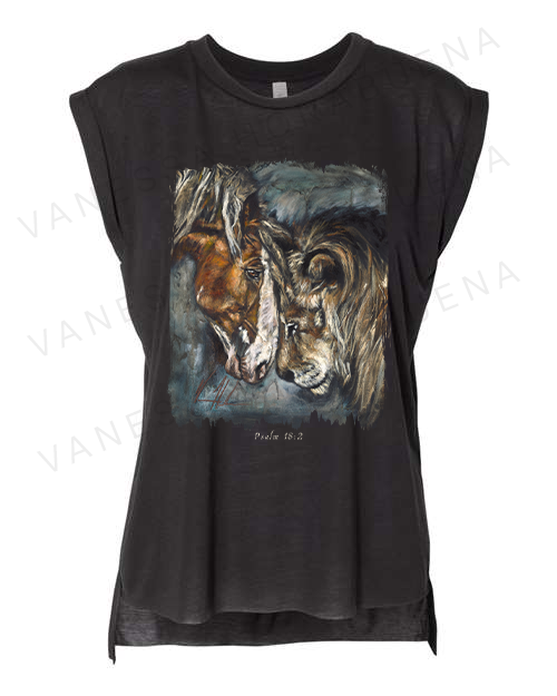 Courage & Strength - Ladies Rolled Sleeve Muscle T-Shirt Vanessa Horabuena Black Small