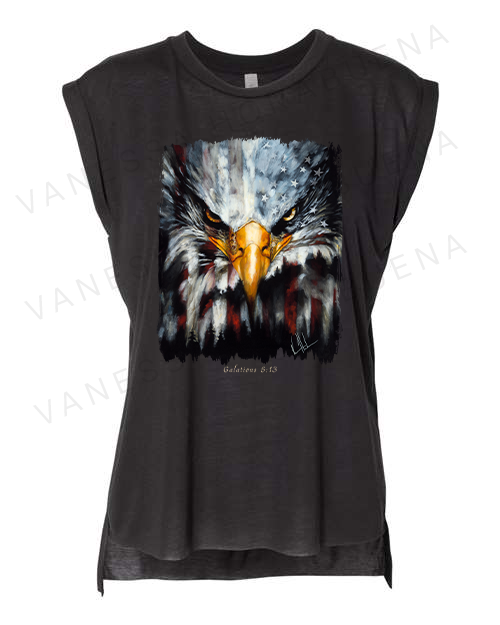 Stripes of Freedom - Ladies Rolled Sleeve Muscle T-Shirt Vanessa Horabuena Black Small